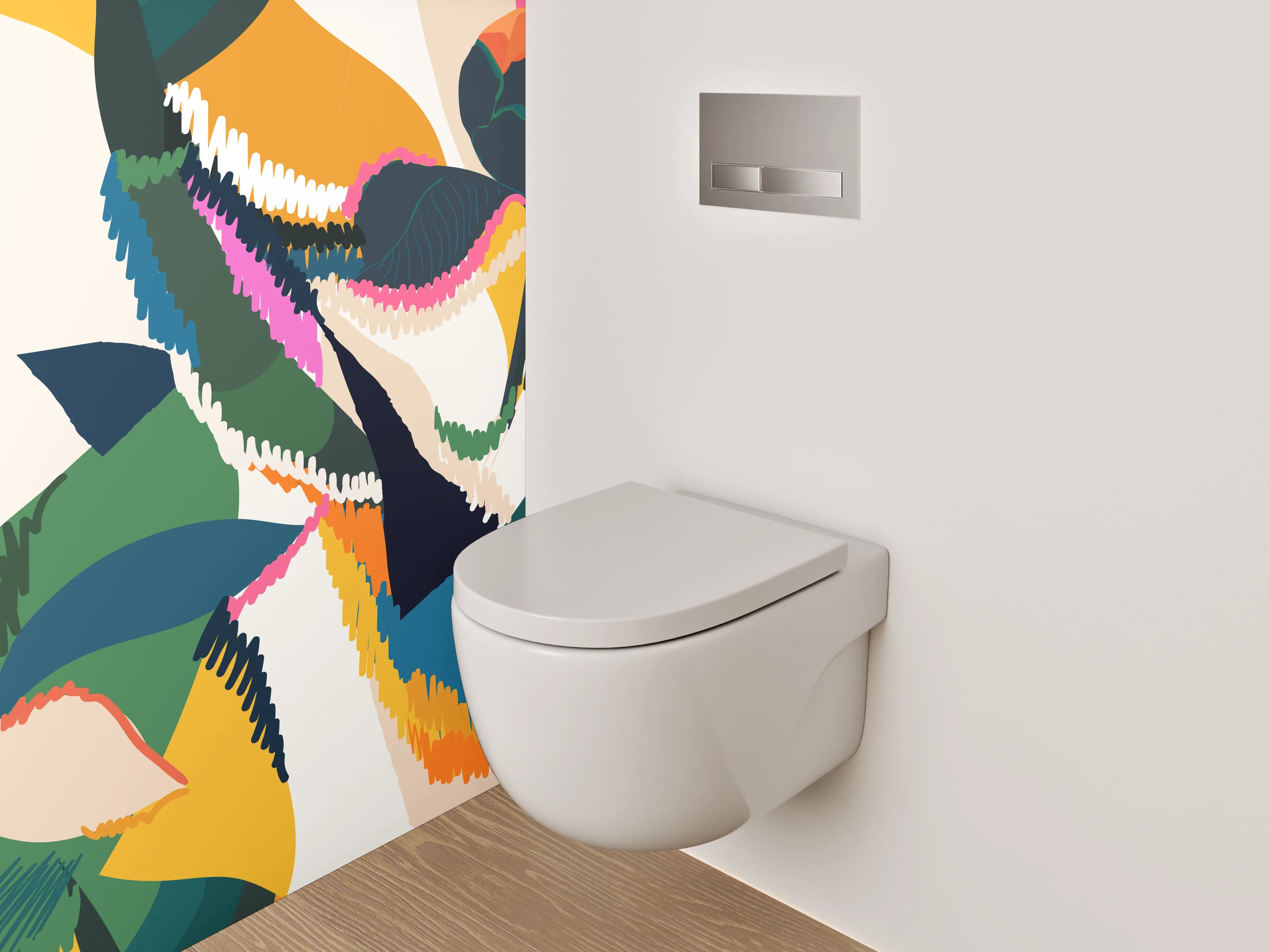 WC-Rückwand - Abstraktes Blütenmuster Bunt Modern