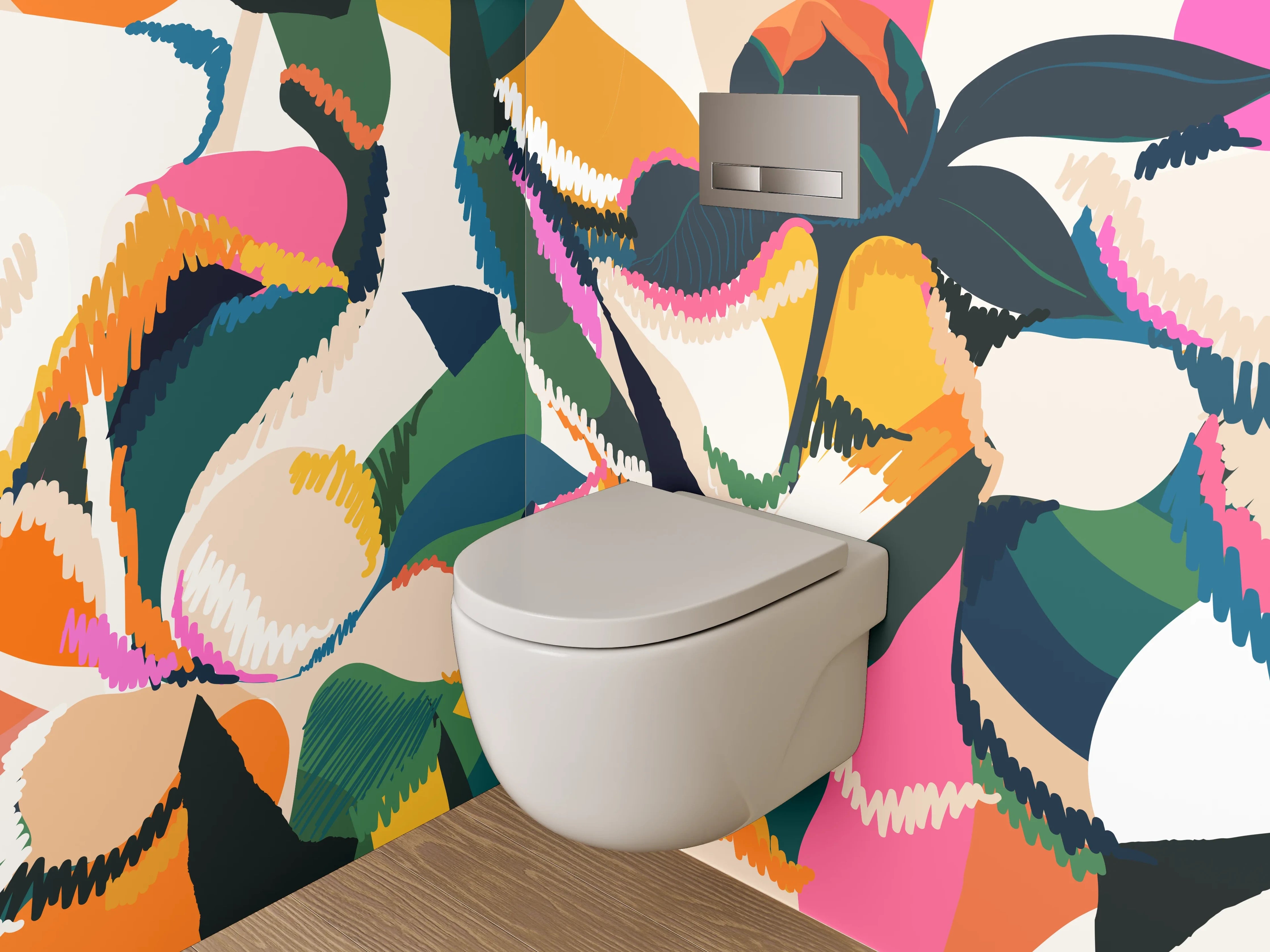 WC-Rückwand - Abstraktes Blütenmuster Bunt Modern