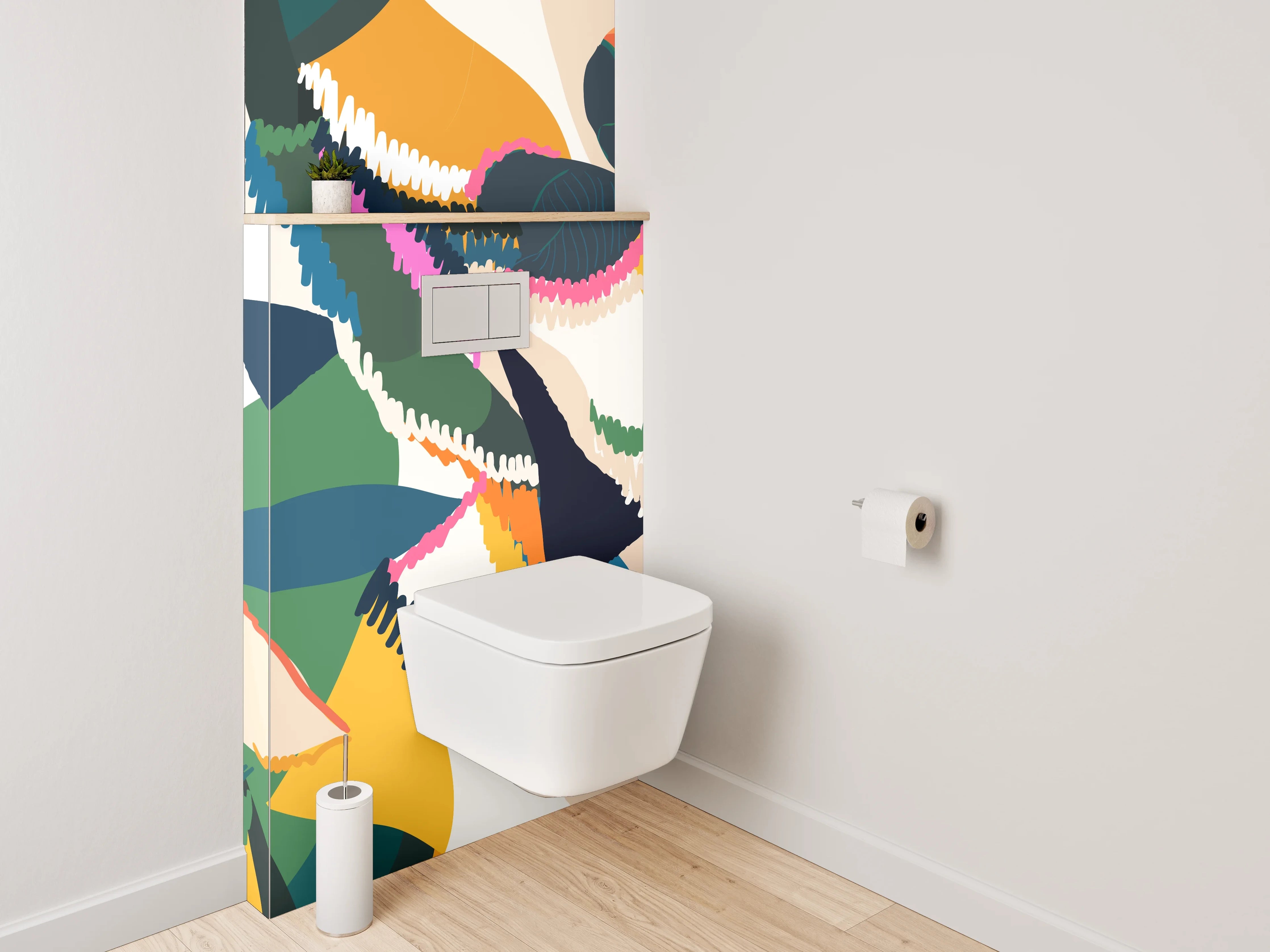 WC-Rückwand - Abstraktes Blütenmuster Bunt Modern