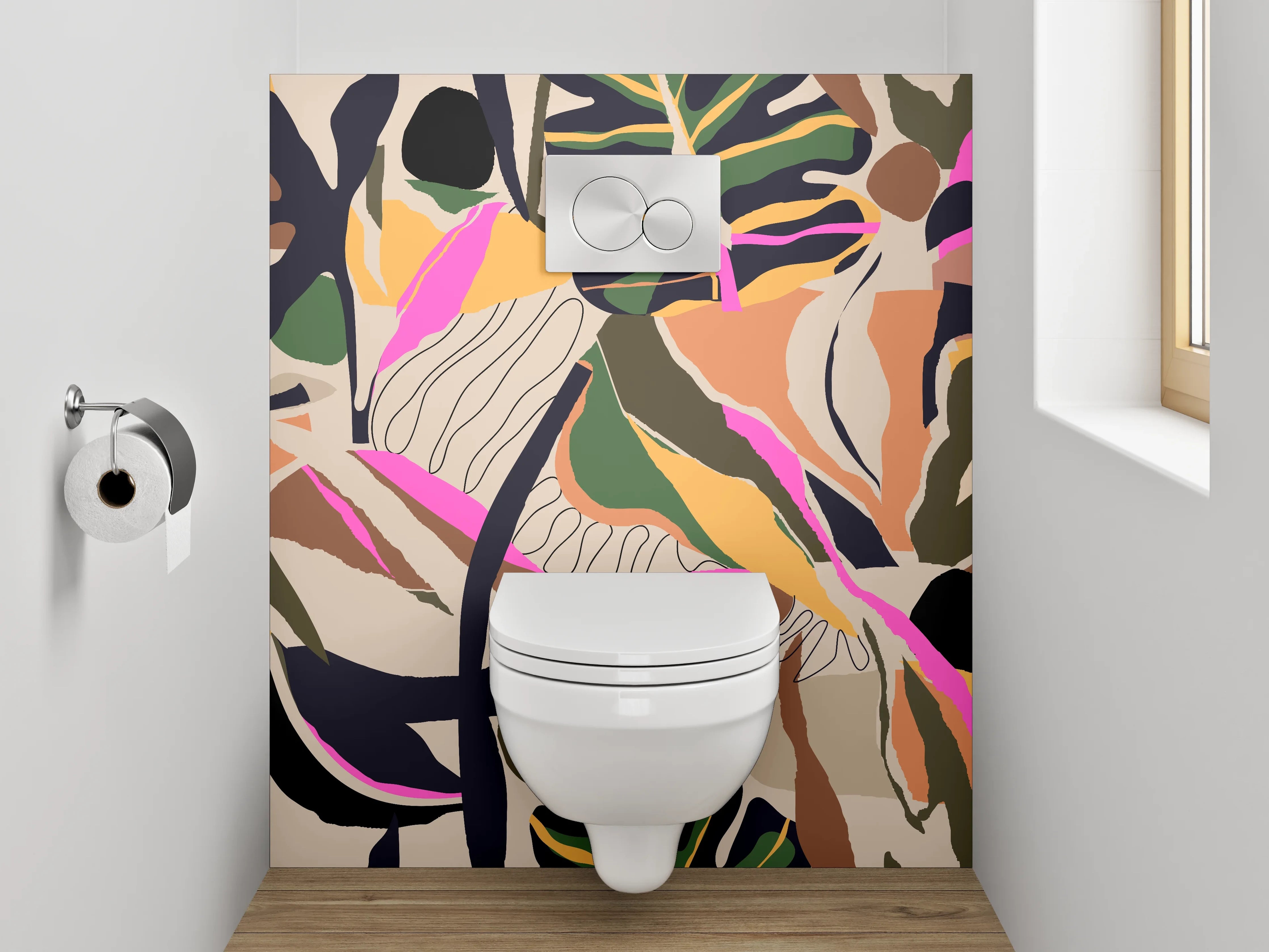 WC-Rückwand - Abstraktes Dschungel-Muster modern bunt