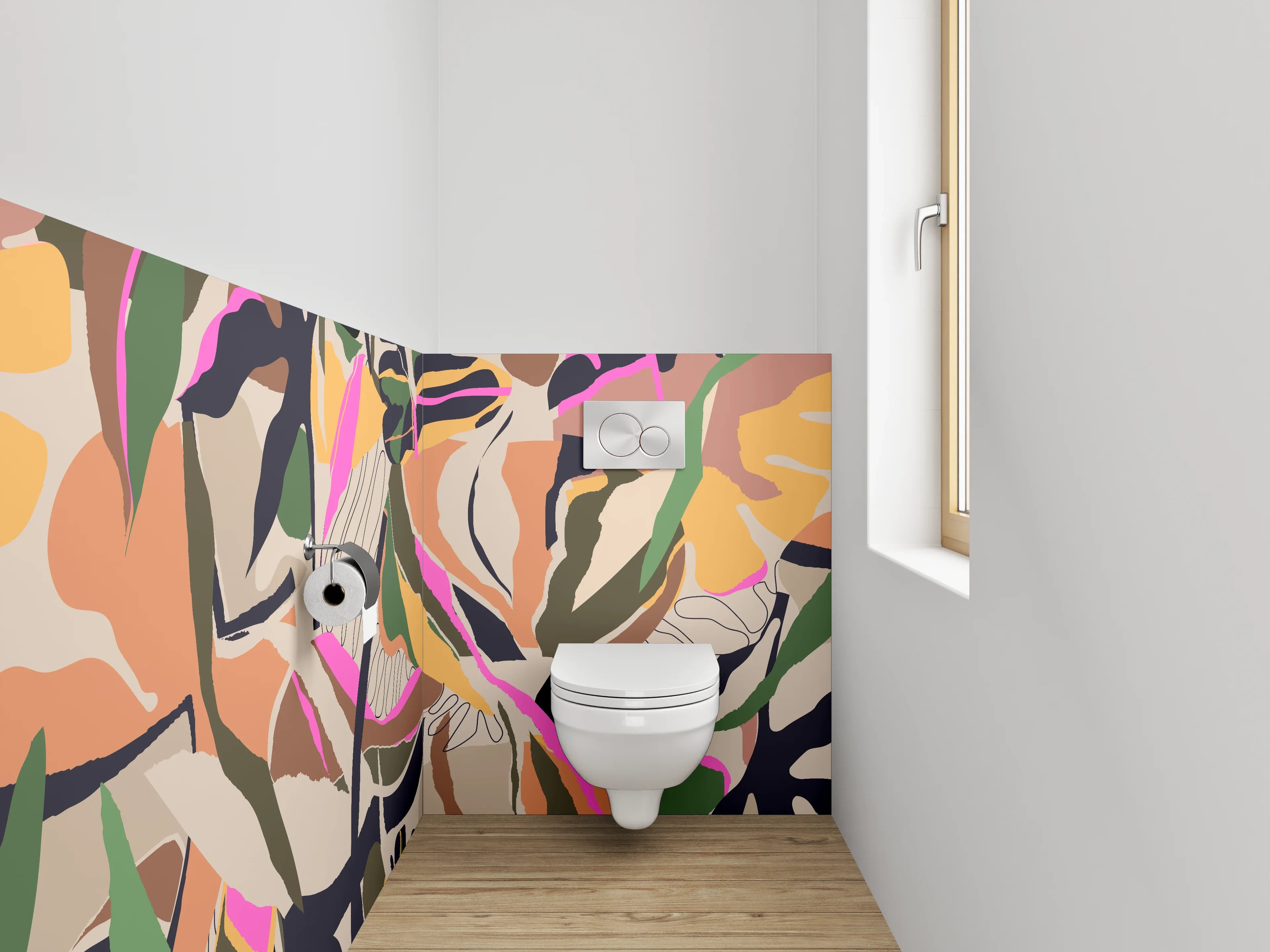 WC-Rückwand - Abstraktes Dschungel-Muster modern bunt