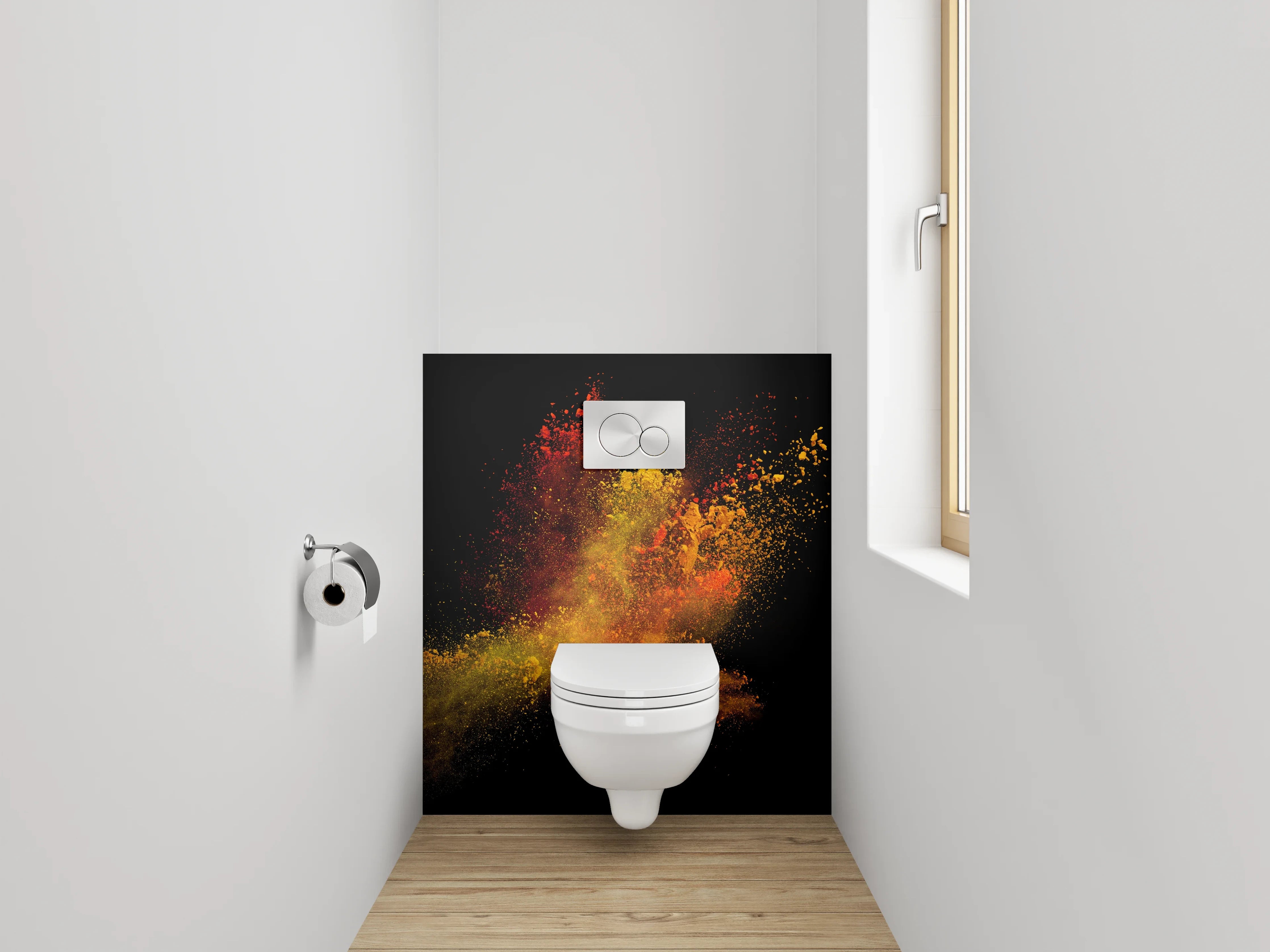 WC-Rückwand - Abstraktes Farbenspiel – Pulver-Explosion Kunst
