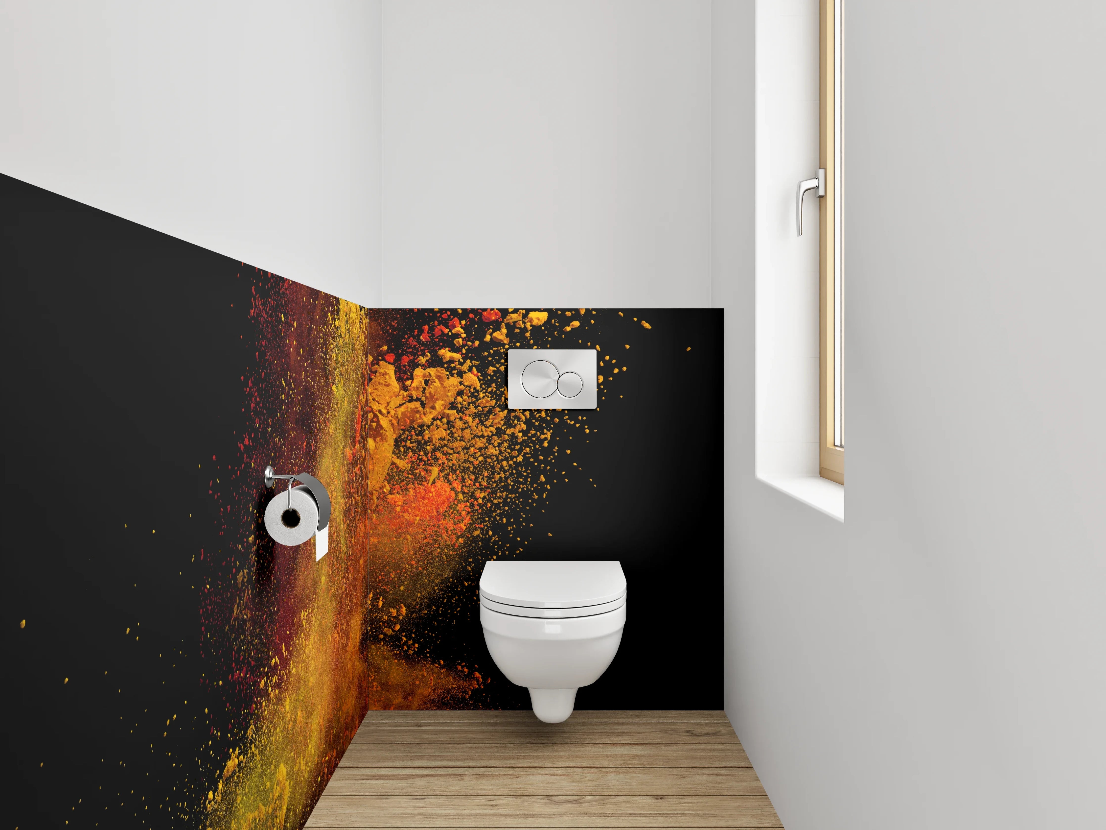 WC-Rückwand - Abstraktes Farbenspiel – Pulver-Explosion Kunst