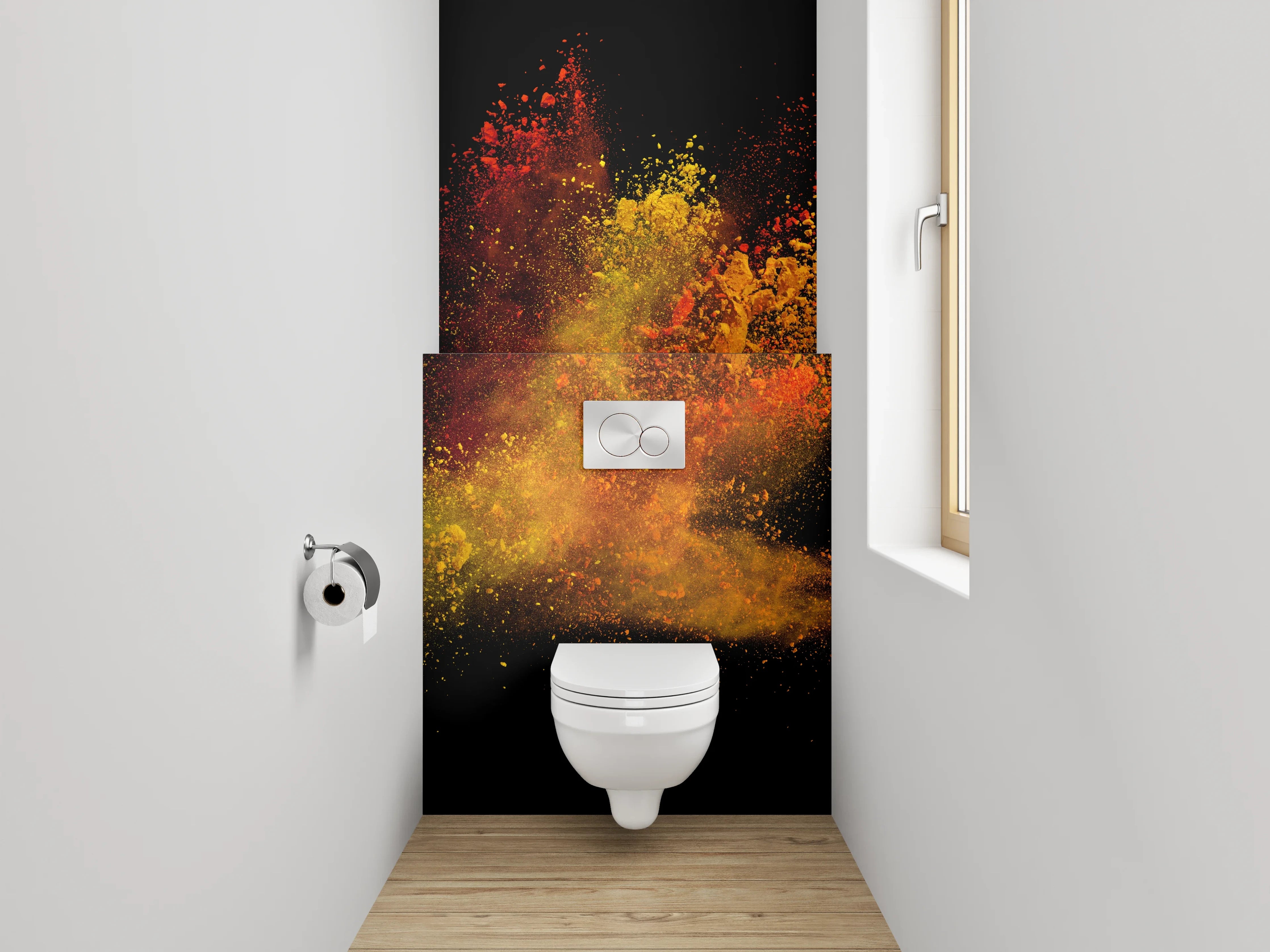 WC-Rückwand - Abstraktes Farbenspiel – Pulver-Explosion Kunst