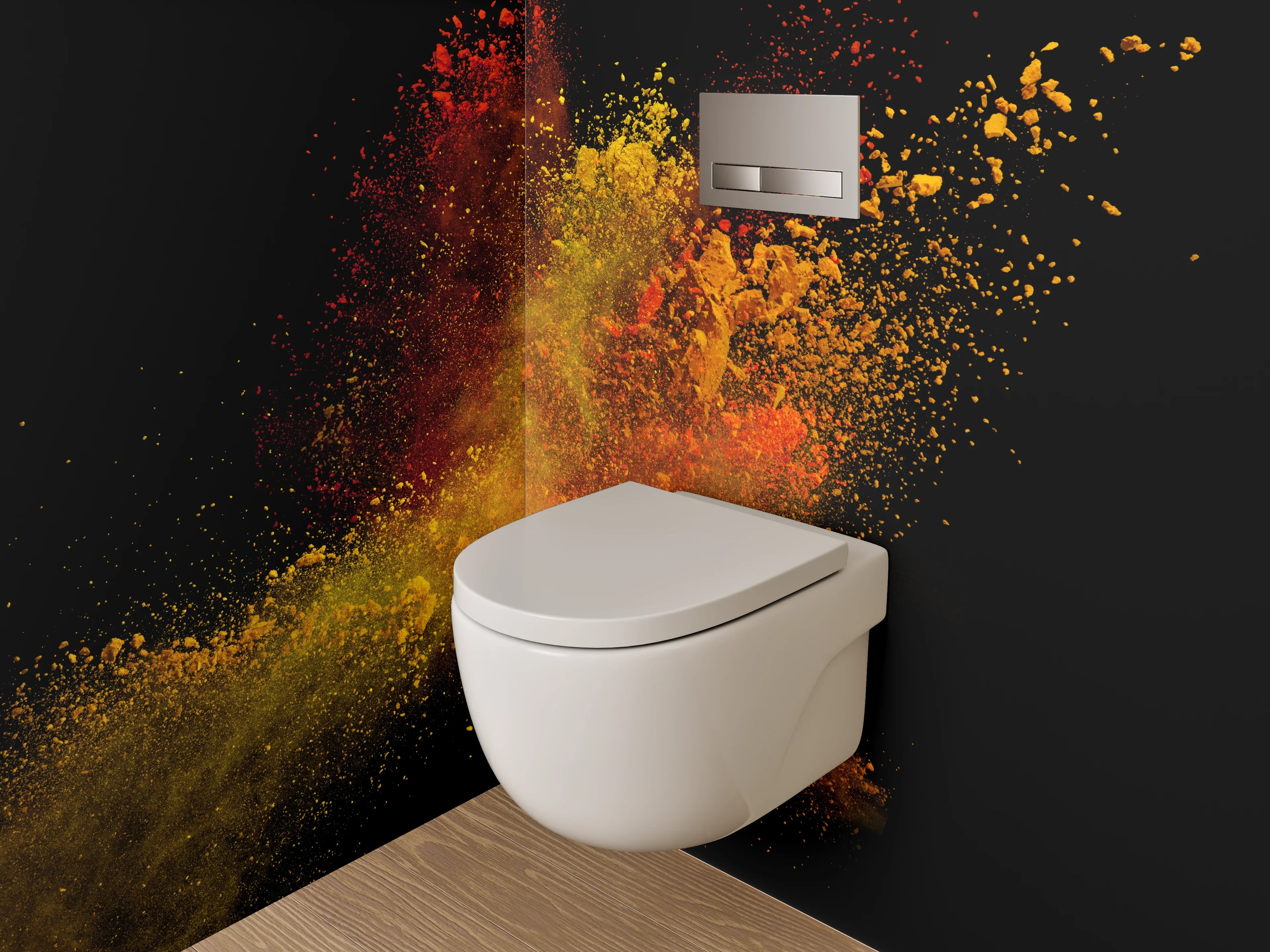 WC-Rückwand - Abstraktes Farbenspiel – Pulver-Explosion Kunst