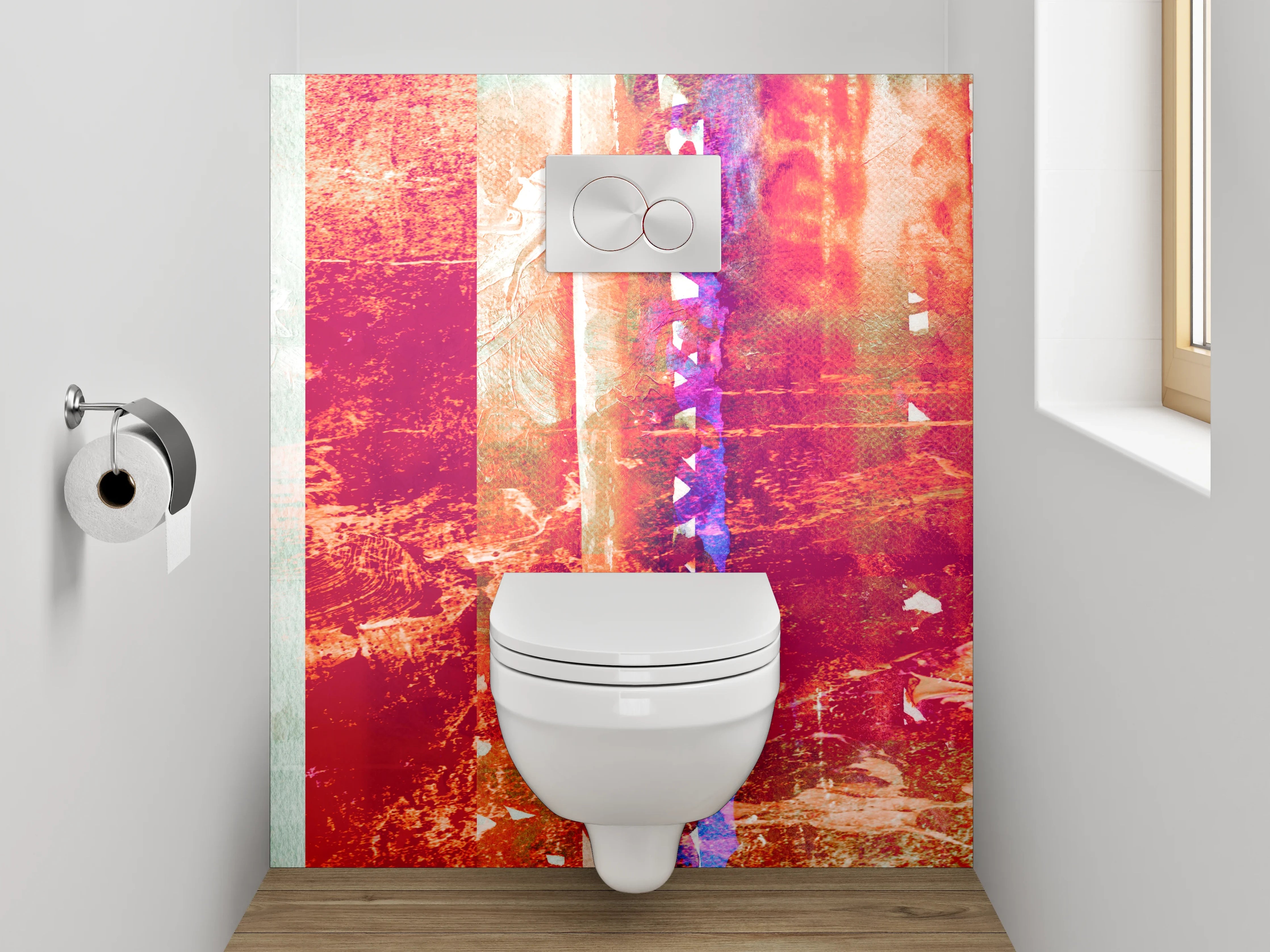 WC-Rückwand - Abstraktes Farbenspiel für Dein Bad