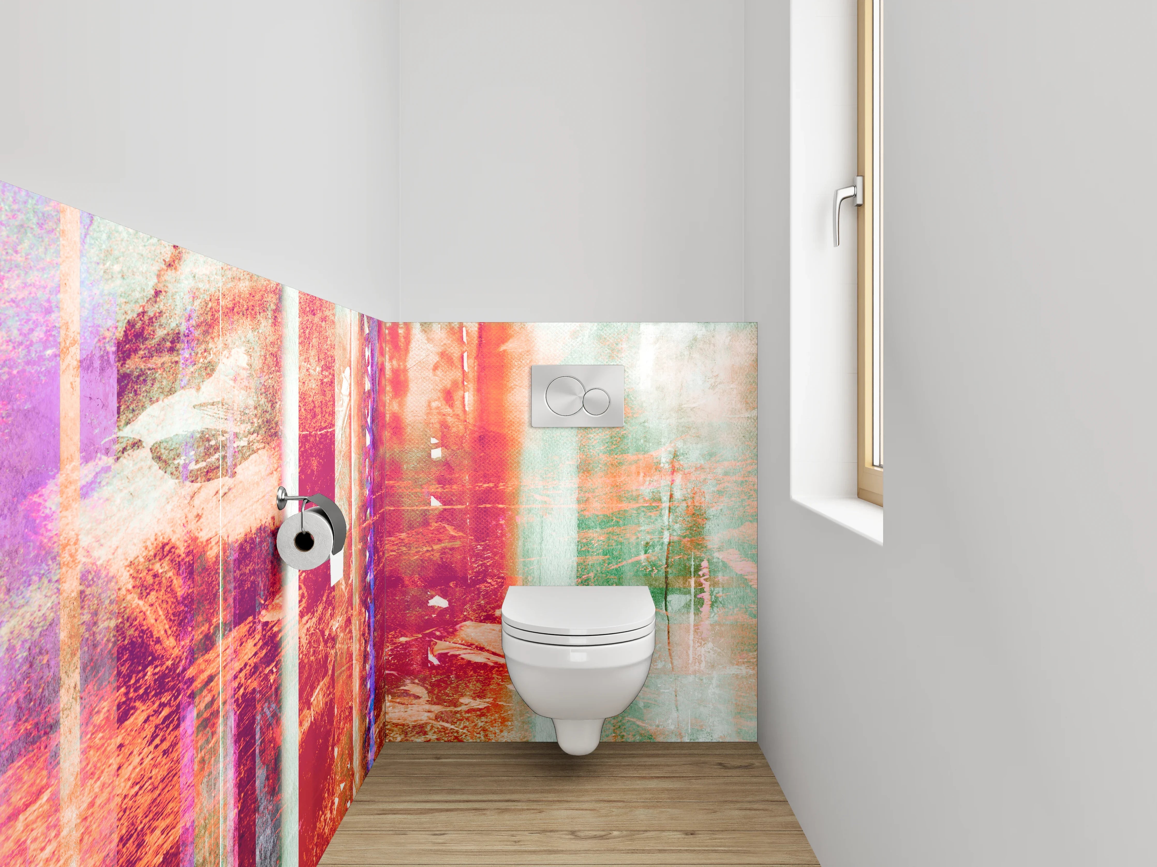 WC-Rückwand - Abstraktes Farbenspiel für Dein Bad