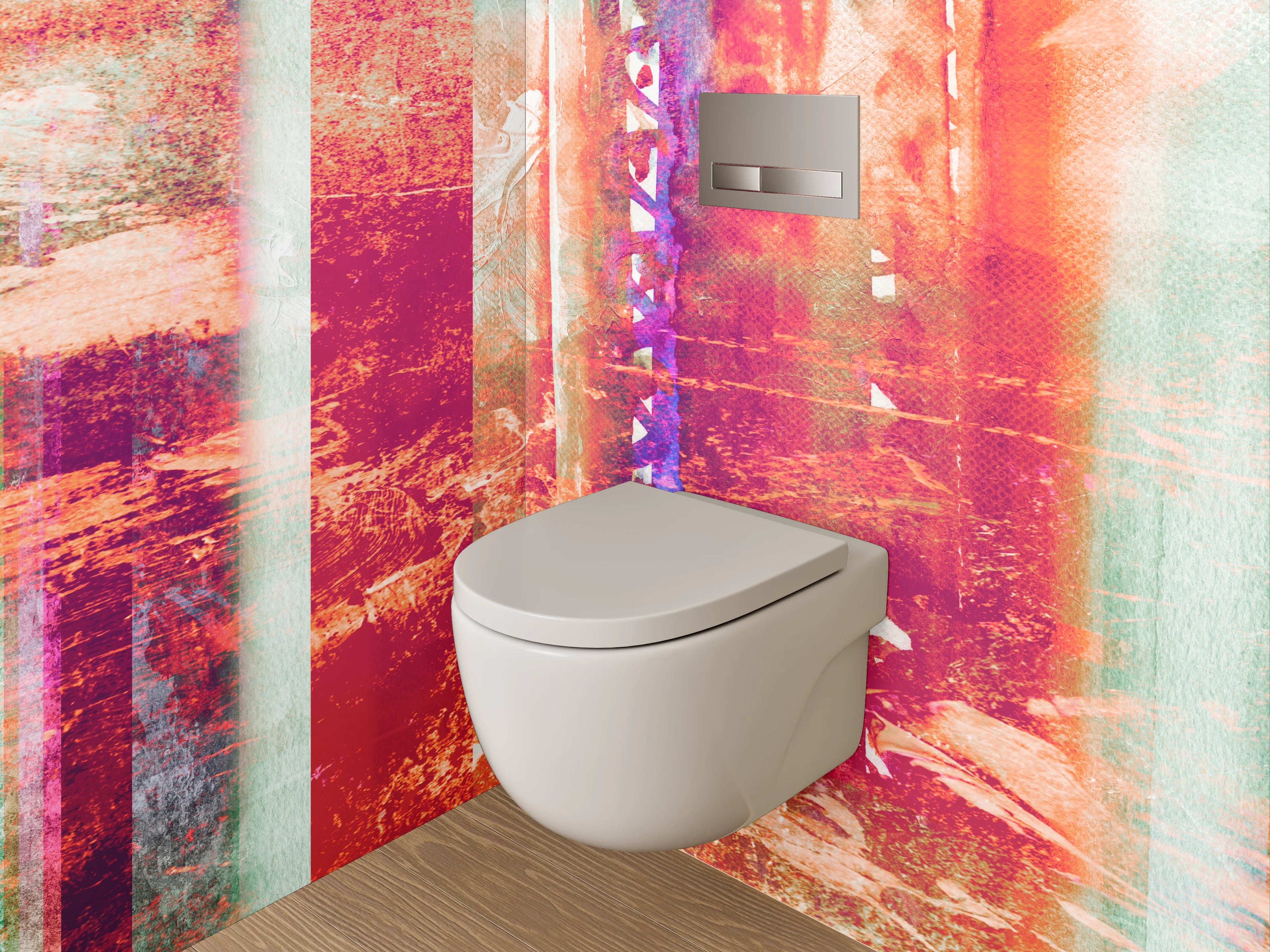 WC-Rückwand - Abstraktes Farbenspiel für Dein Bad