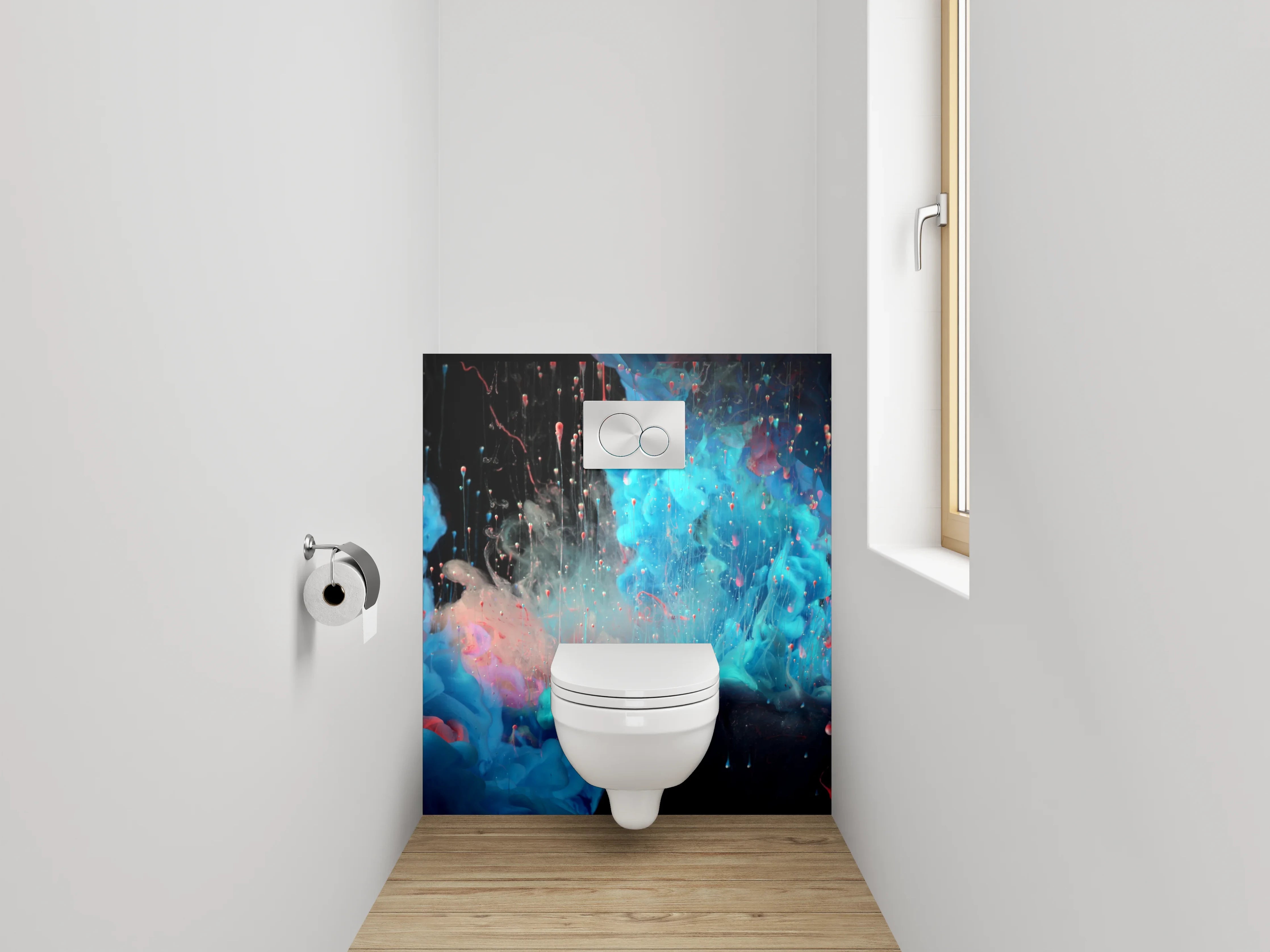 WC-Rückwand - Abstraktes Farbenspiel in Rot und Blau