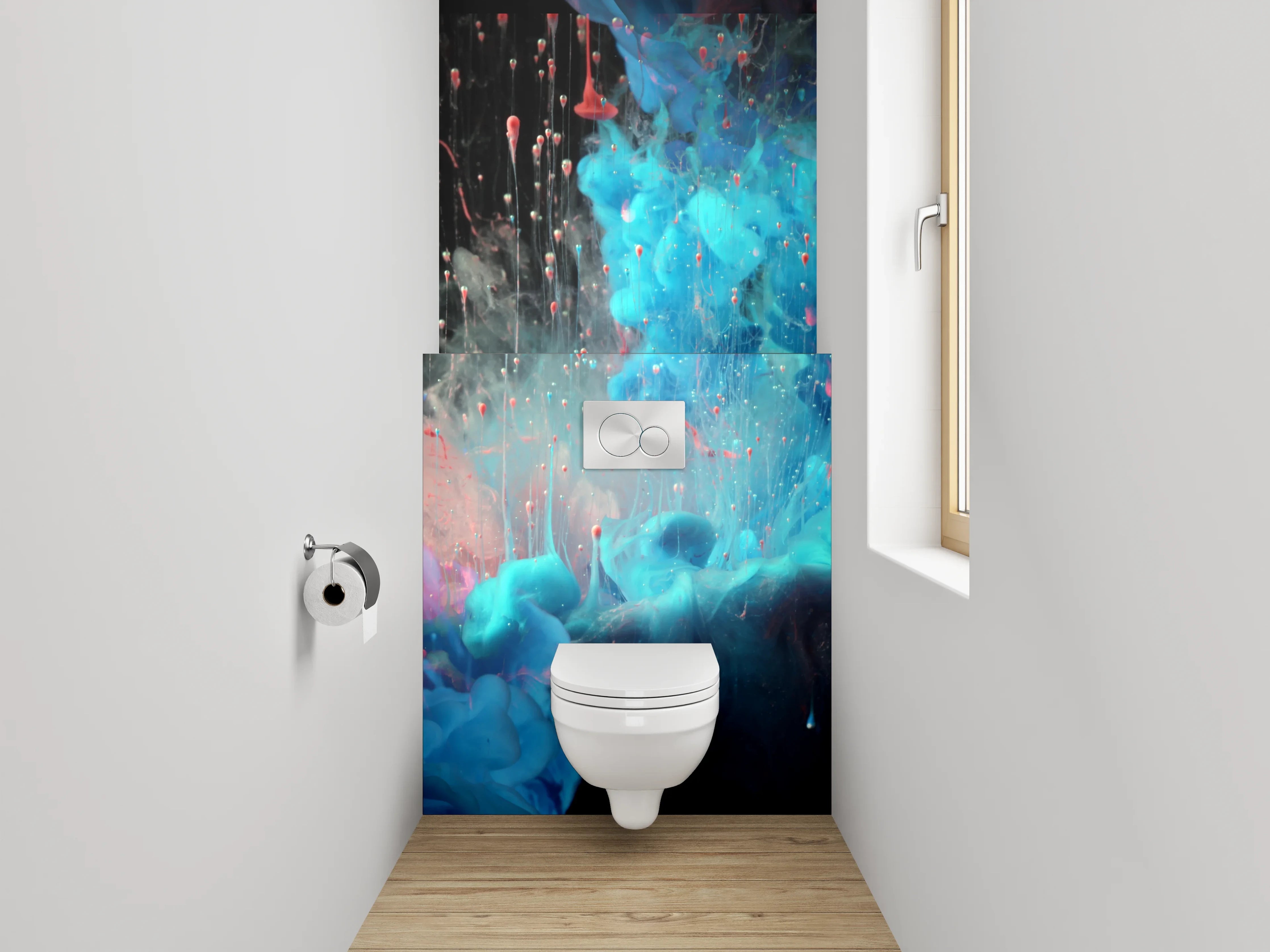 WC-Rückwand - Abstraktes Farbenspiel in Rot und Blau