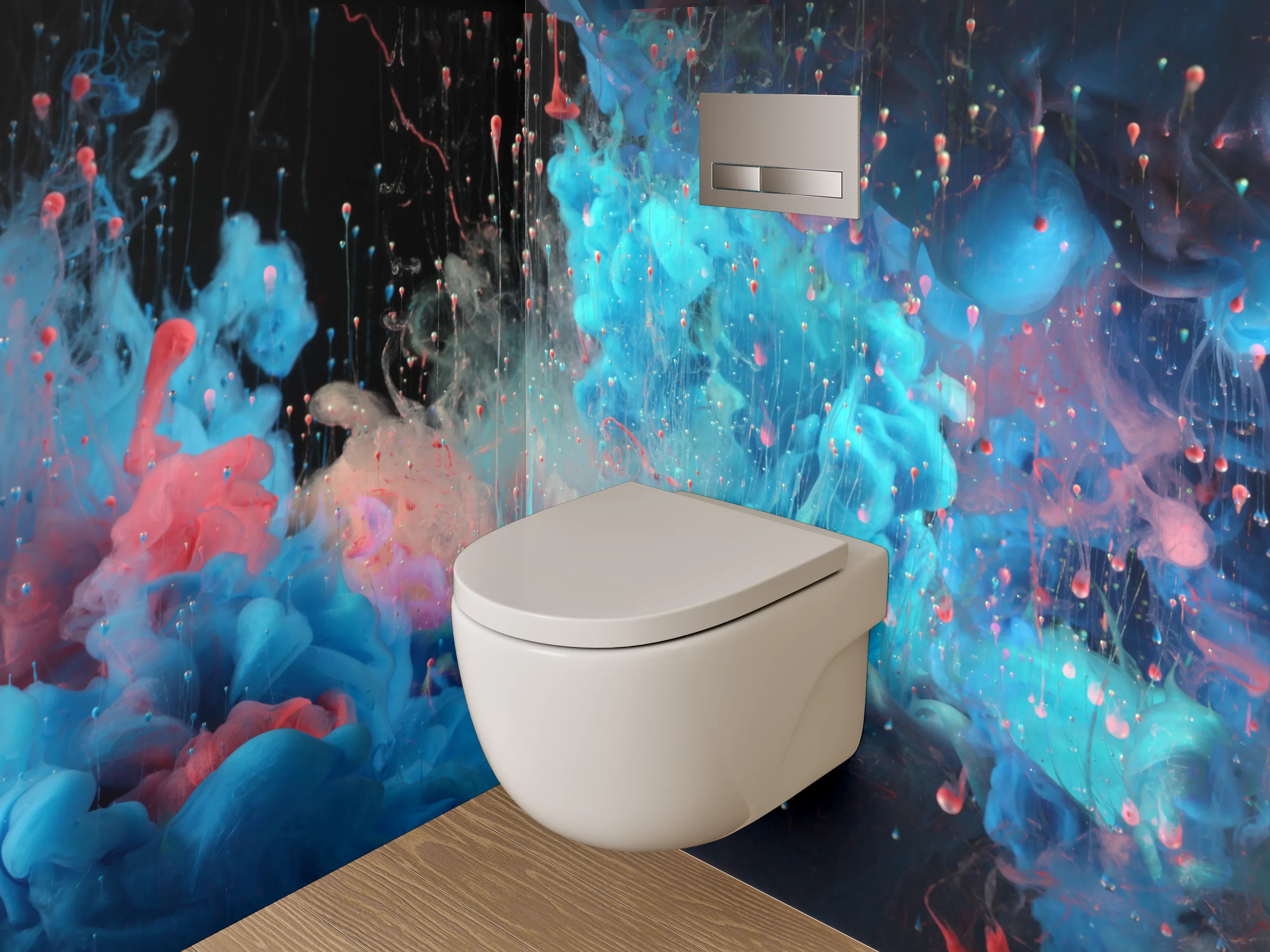 WC-Rückwand - Abstraktes Farbenspiel in Rot und Blau