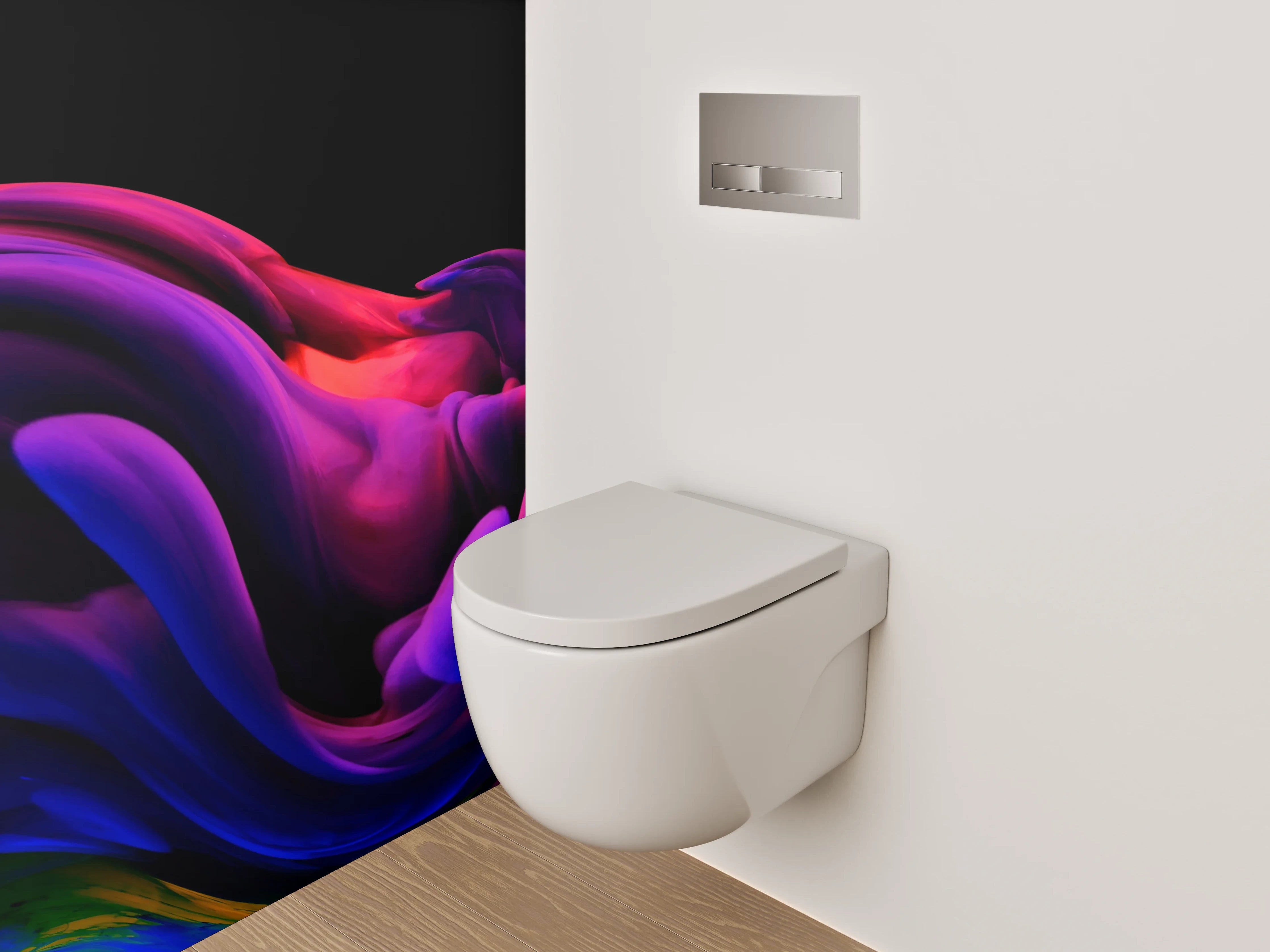 WC-Rückwand - Abstraktes Farbspektakel in Lila und Rot