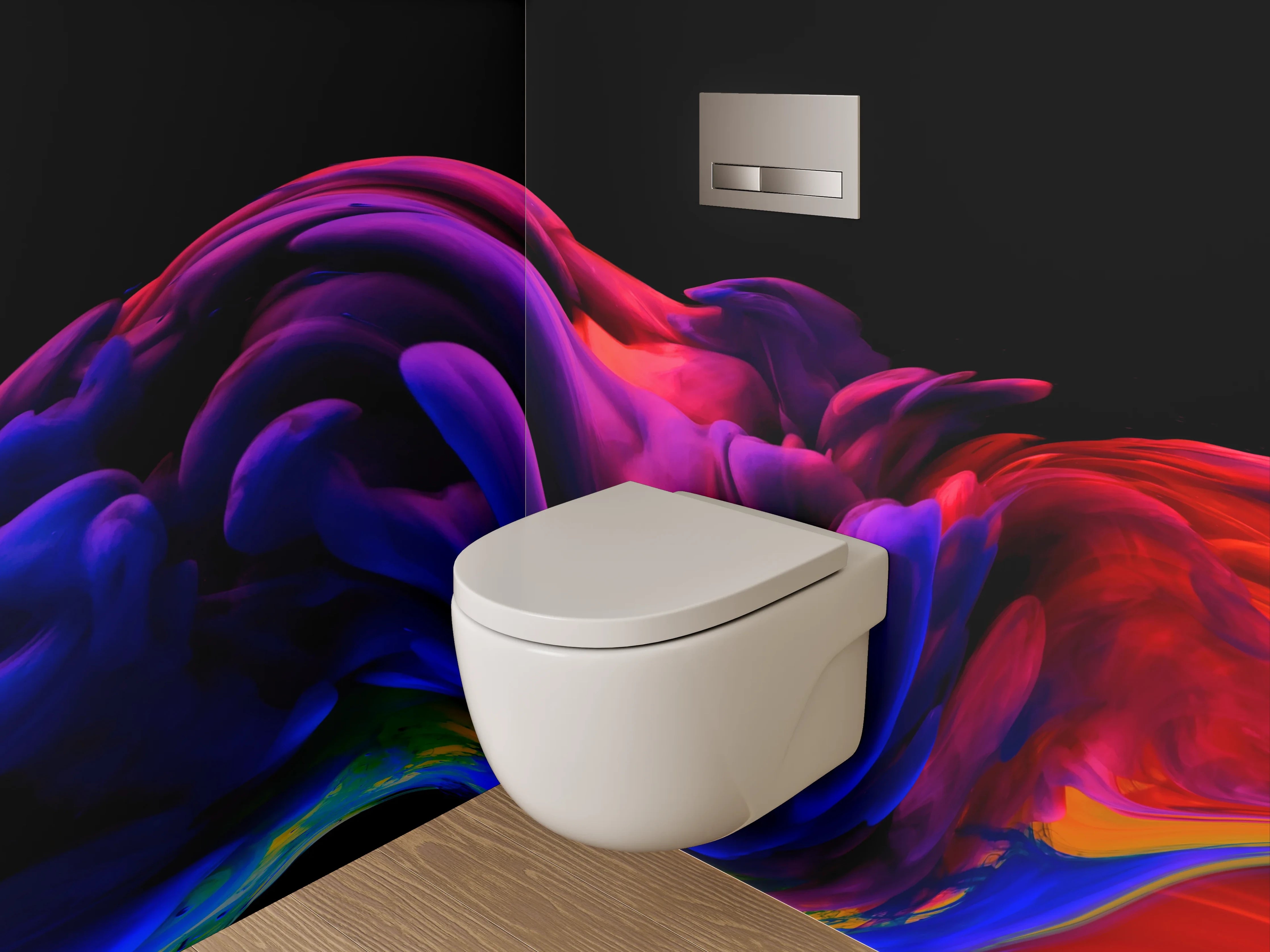 WC-Rückwand - Abstraktes Farbspektakel in Lila und Rot