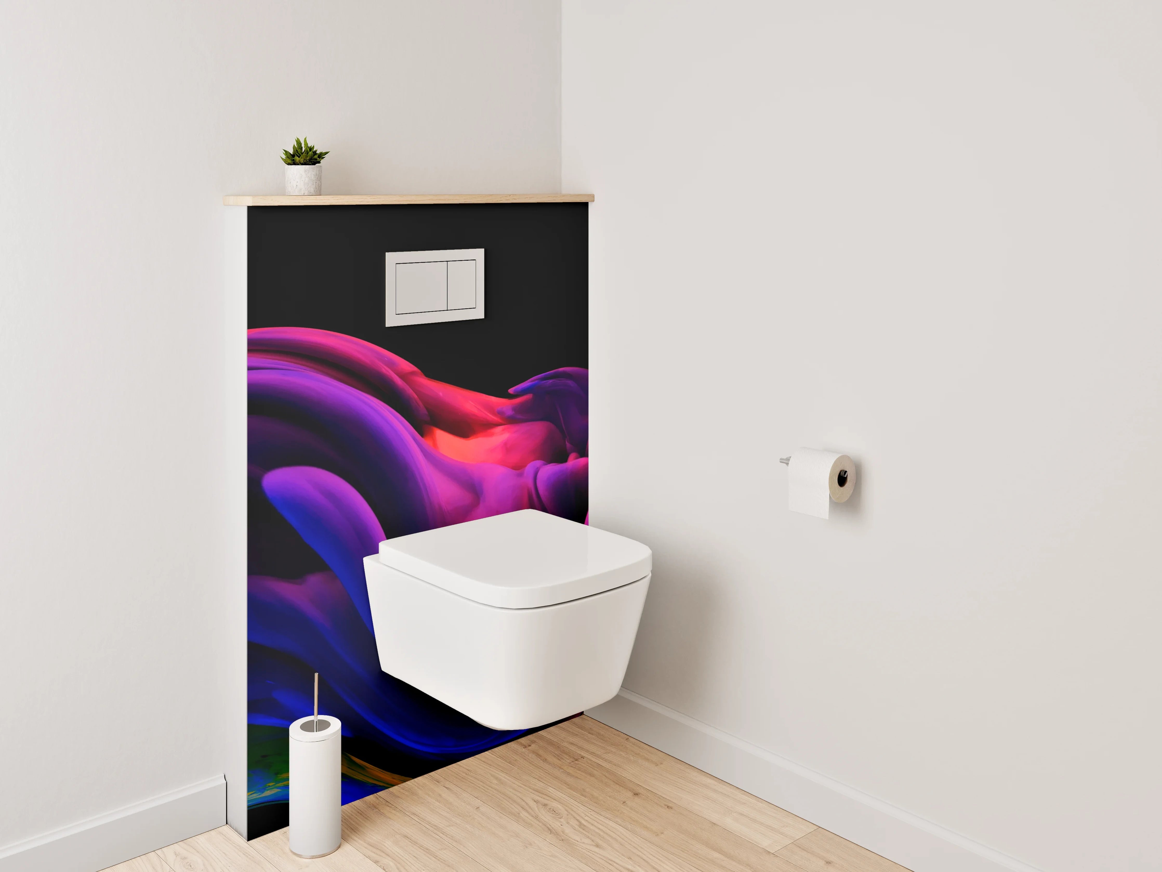 WC-Rückwand - Abstraktes Farbspektakel in Lila und Rot