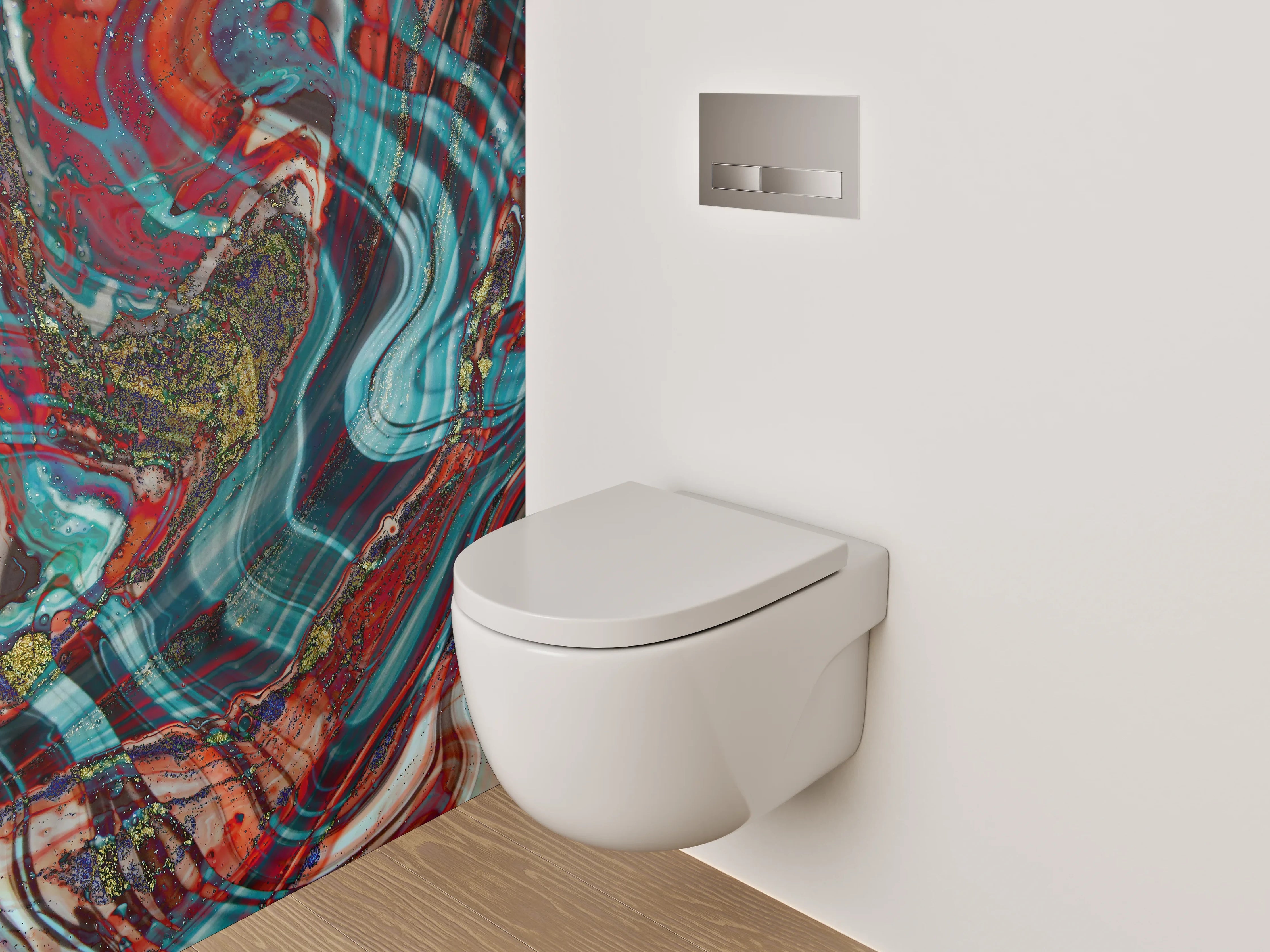 WC-Rückwand - Abstraktes Farbspiel Marmordesign Rot Türkis