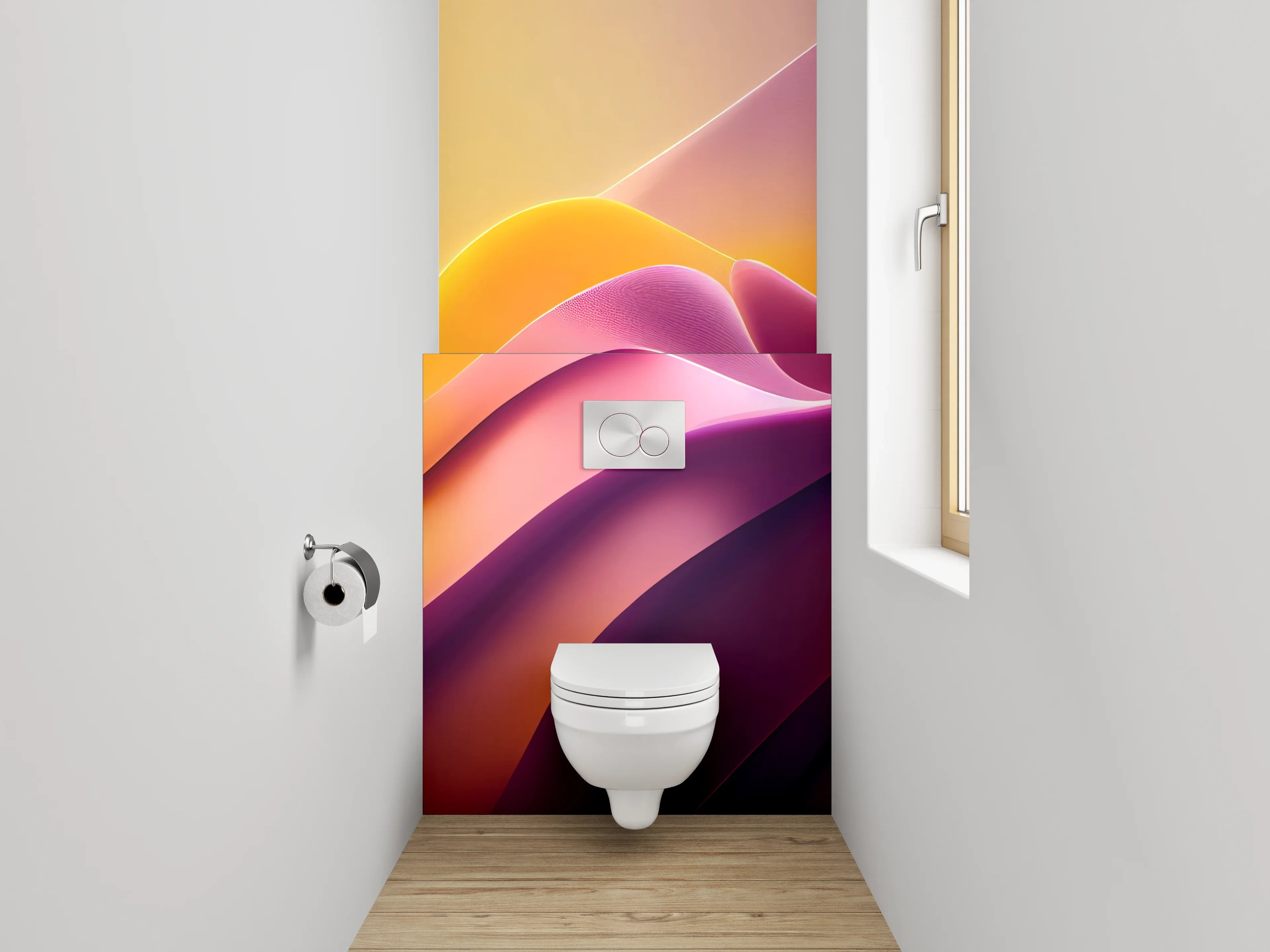 WC-Rückwand - Abstraktes Farbspiel: Gelb, Pink, Lila
