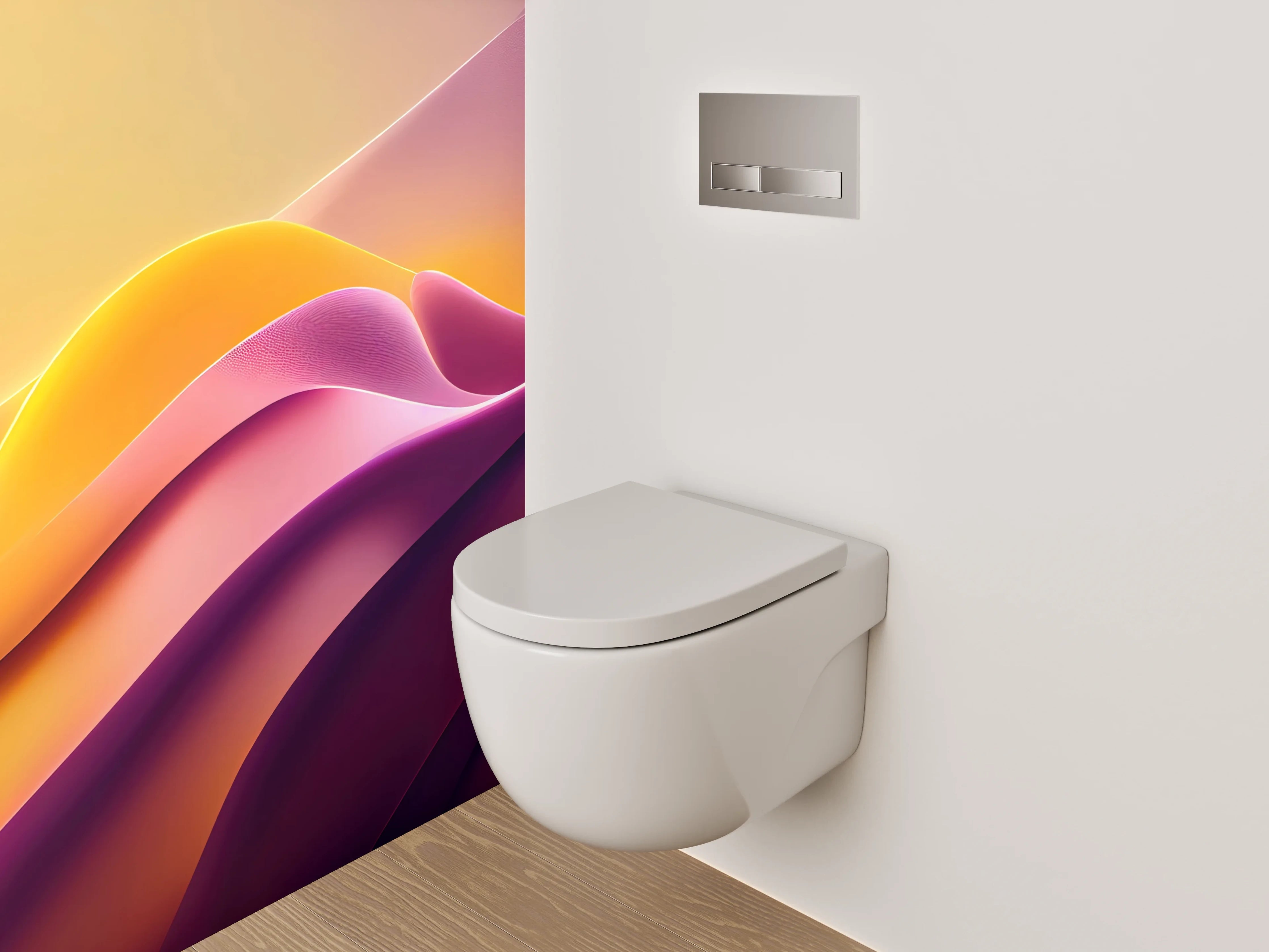 WC-Rückwand - Abstraktes Farbspiel: Gelb, Pink, Lila