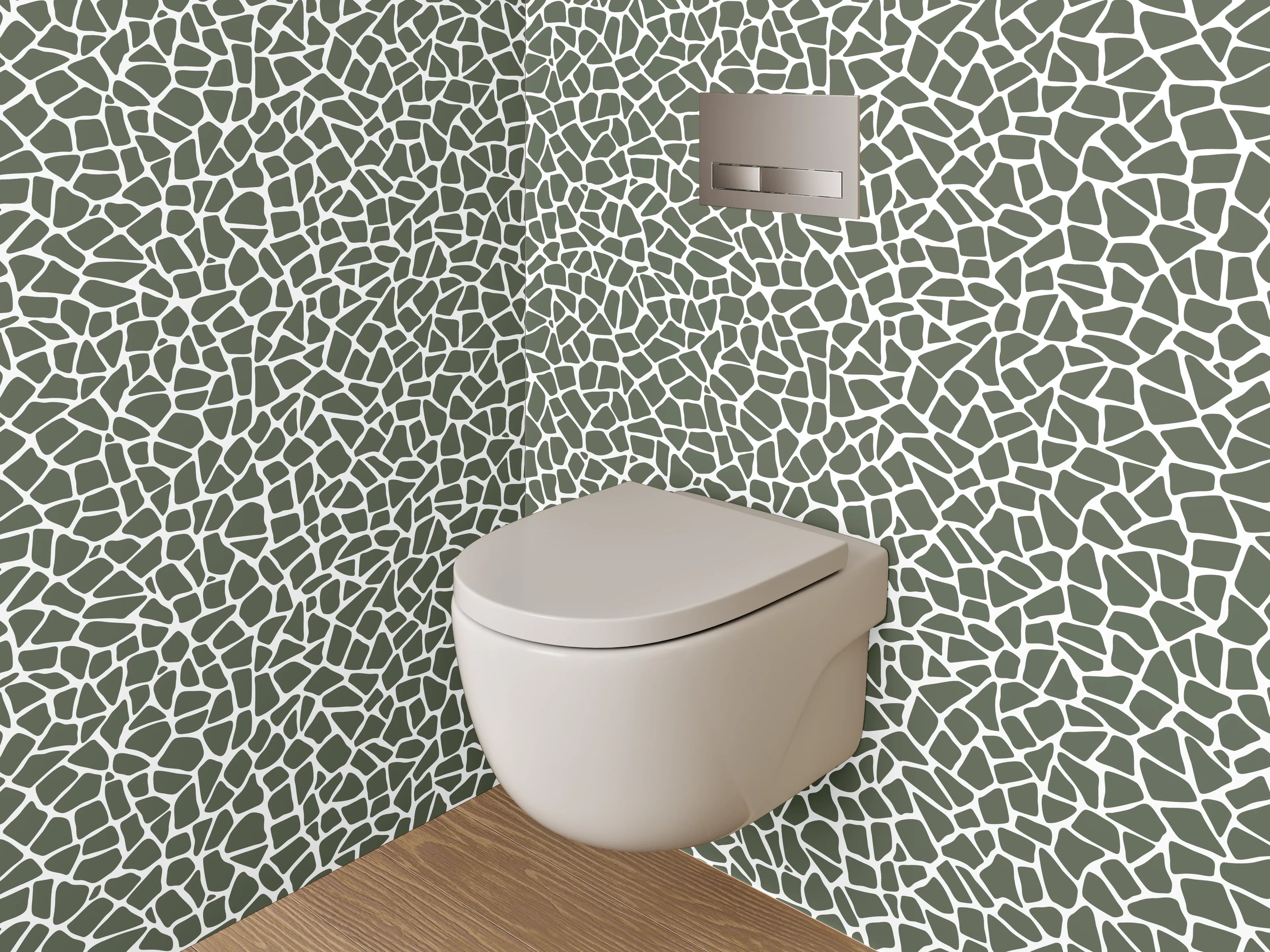 WC-Rückwand - Abstraktes Fliesenmosaik in Grau-Weiß