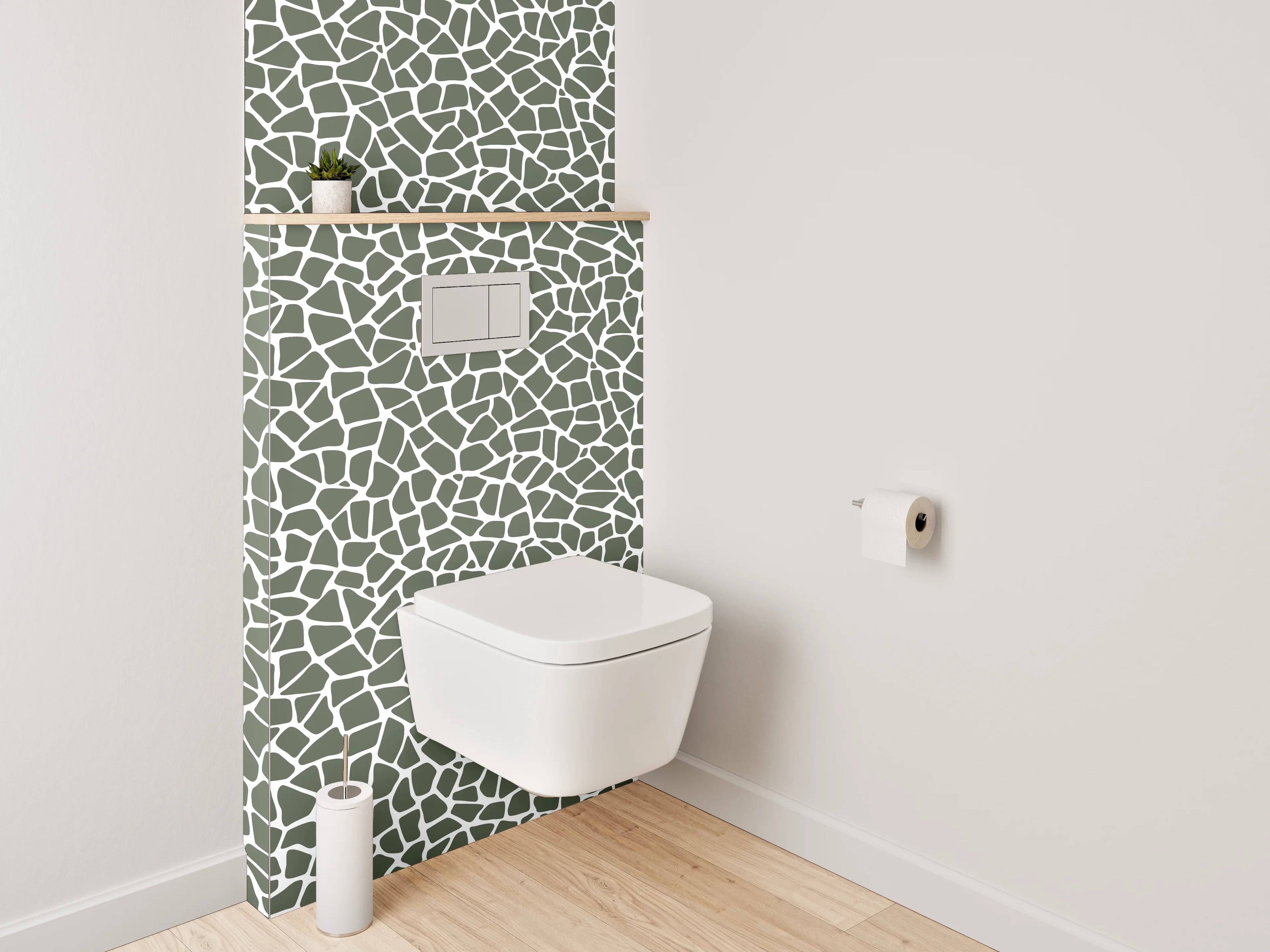WC-Rückwand - Abstraktes Fliesenmosaik in Grau-Weiß