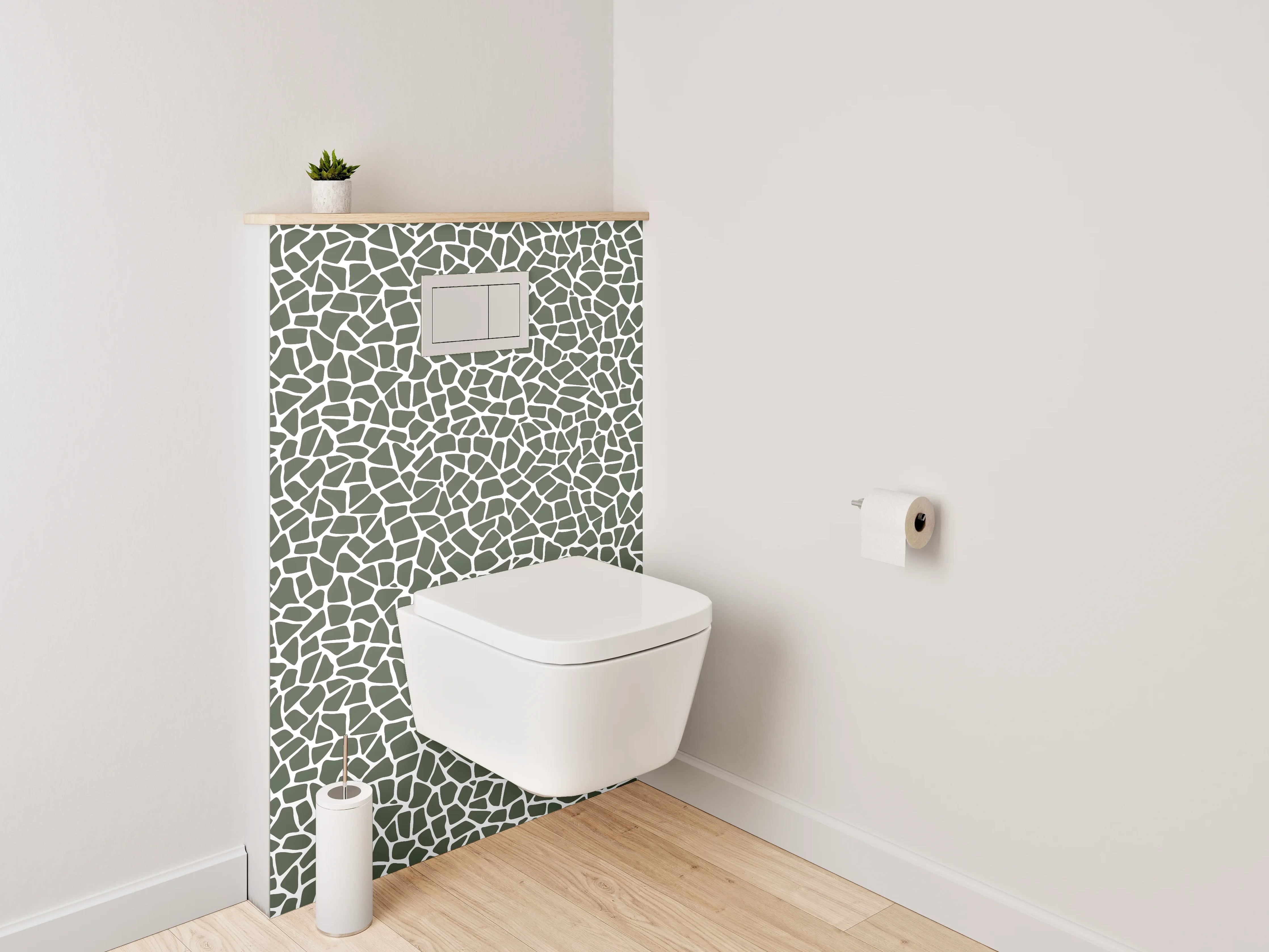 WC-Rückwand - Abstraktes Fliesenmosaik in Grau-Weiß