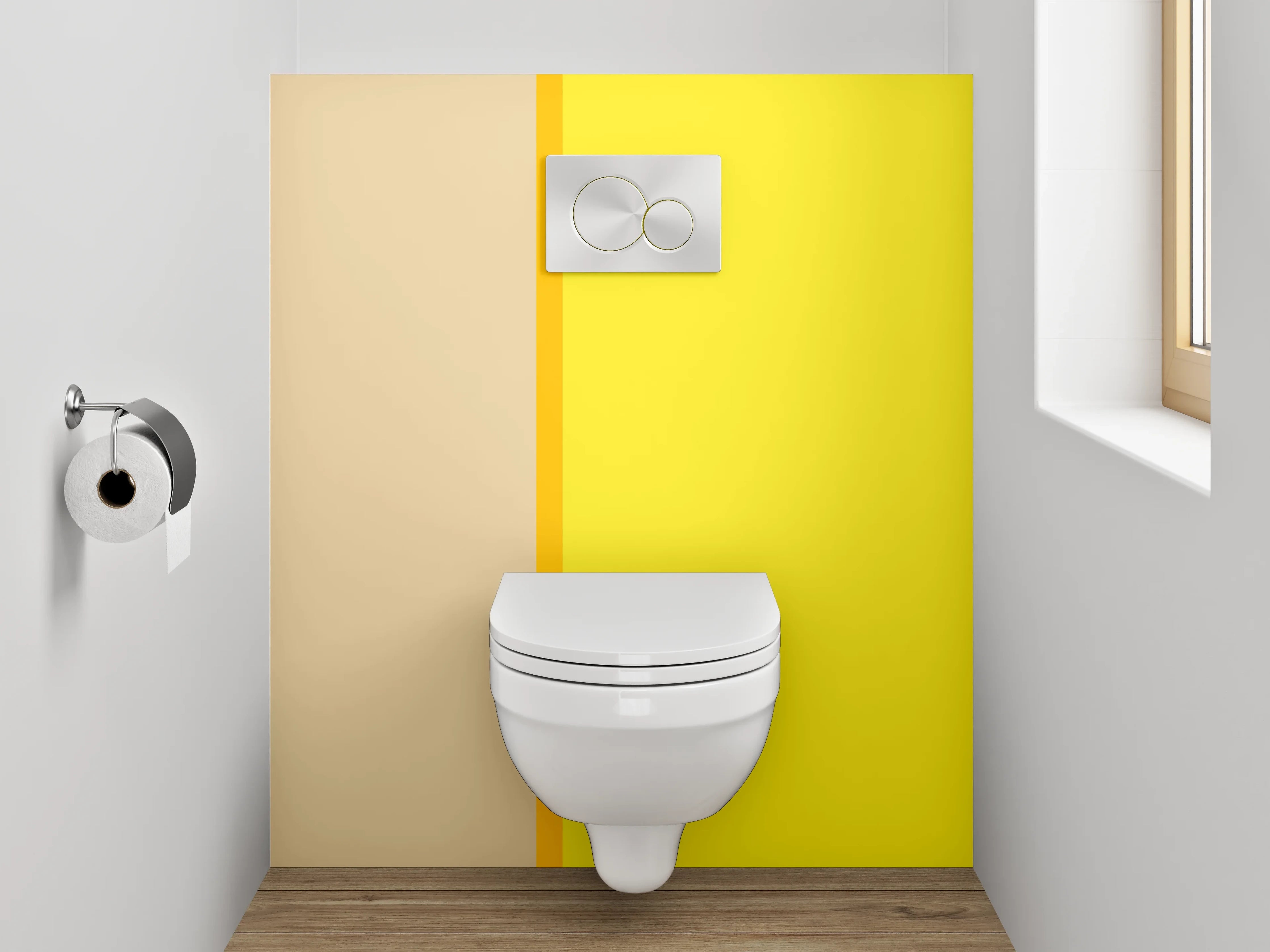 WC-Rückwand - Abstraktes Gelb-Beige Farbfeld Design