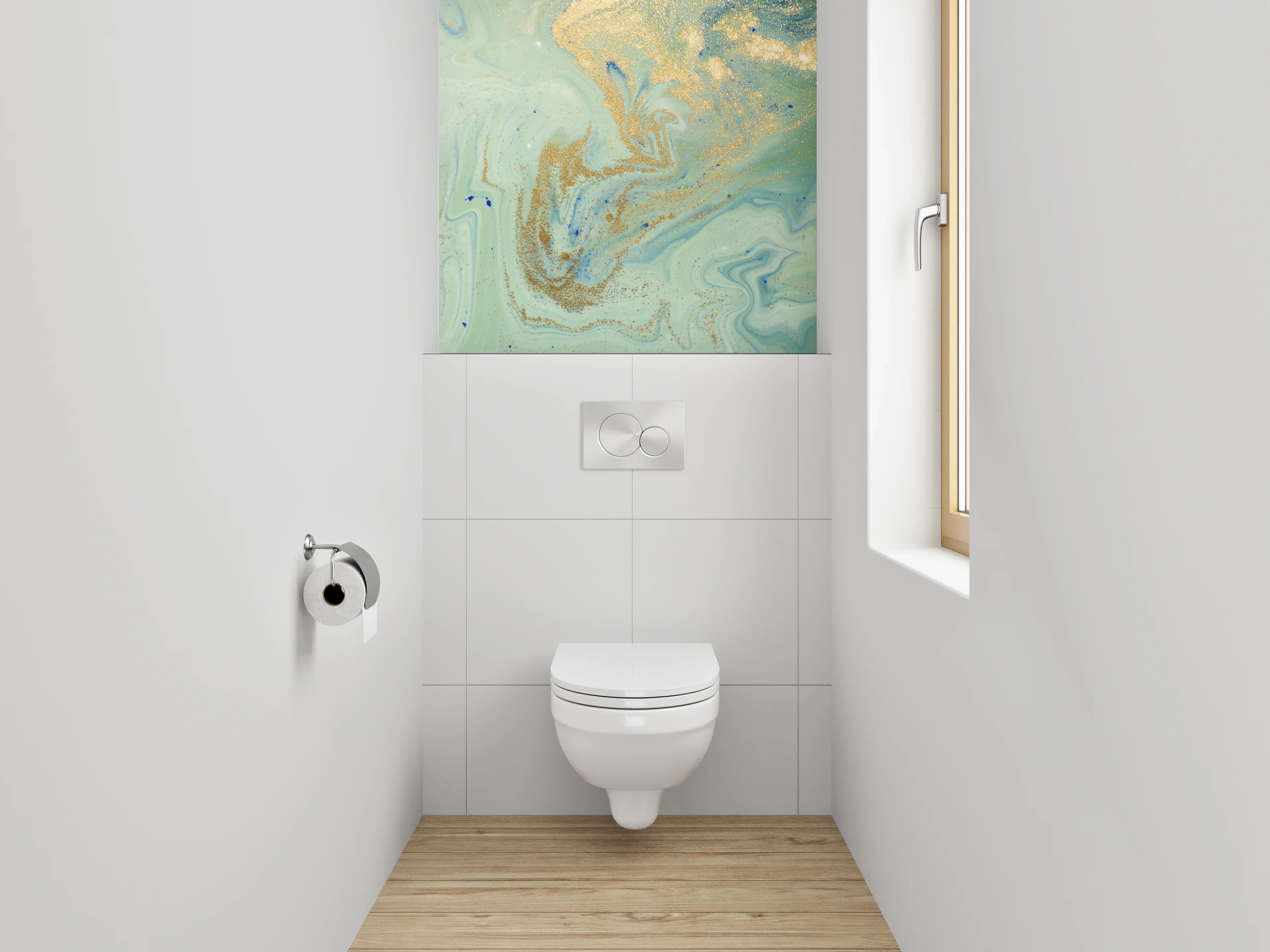 WC-Rückwand - Abstraktes Gold-Aquarell Marmoroptik