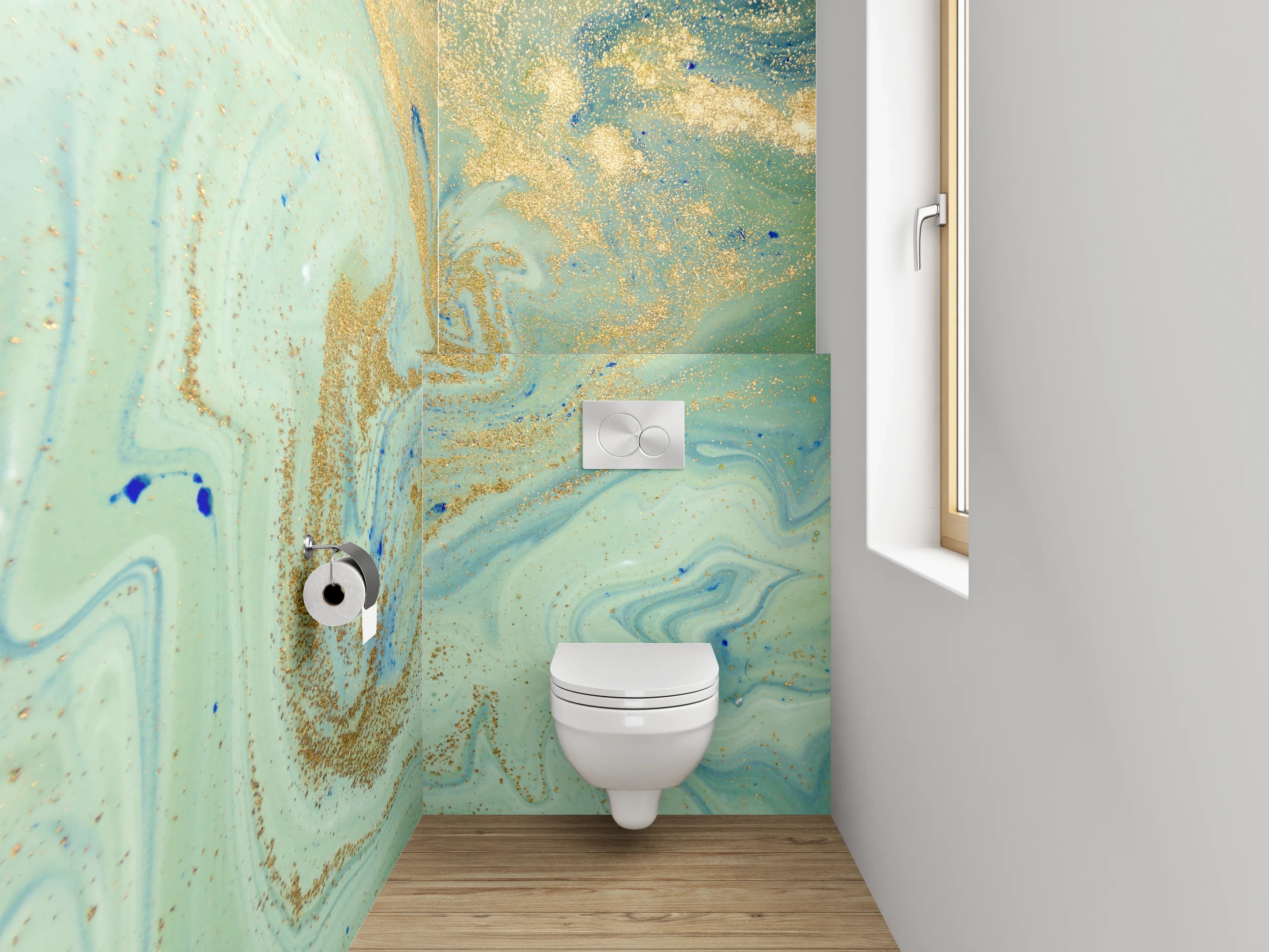 WC-Rückwand - Abstraktes Gold-Aquarell Marmoroptik