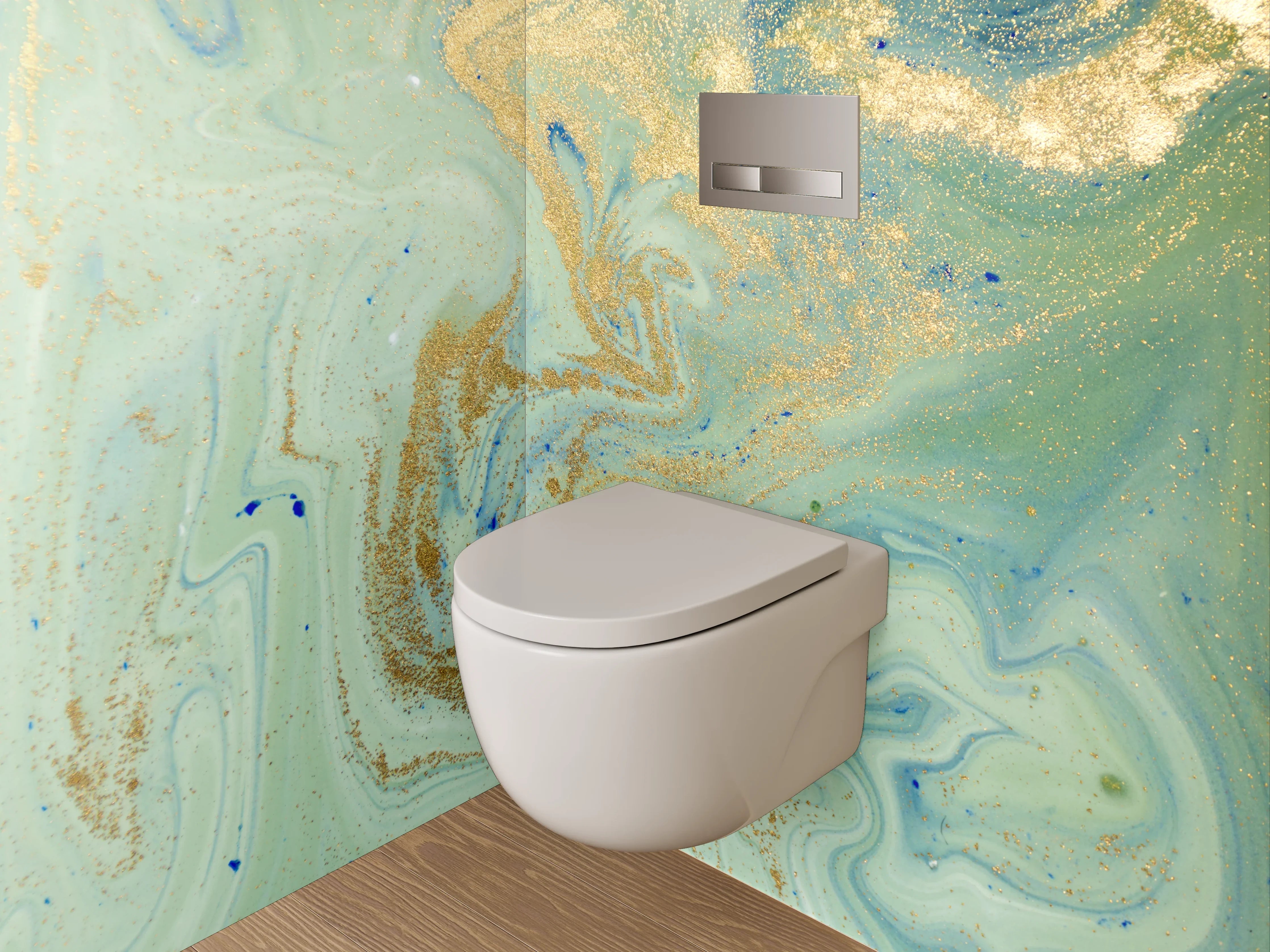 WC-Rückwand - Abstraktes Gold-Aquarell Marmoroptik