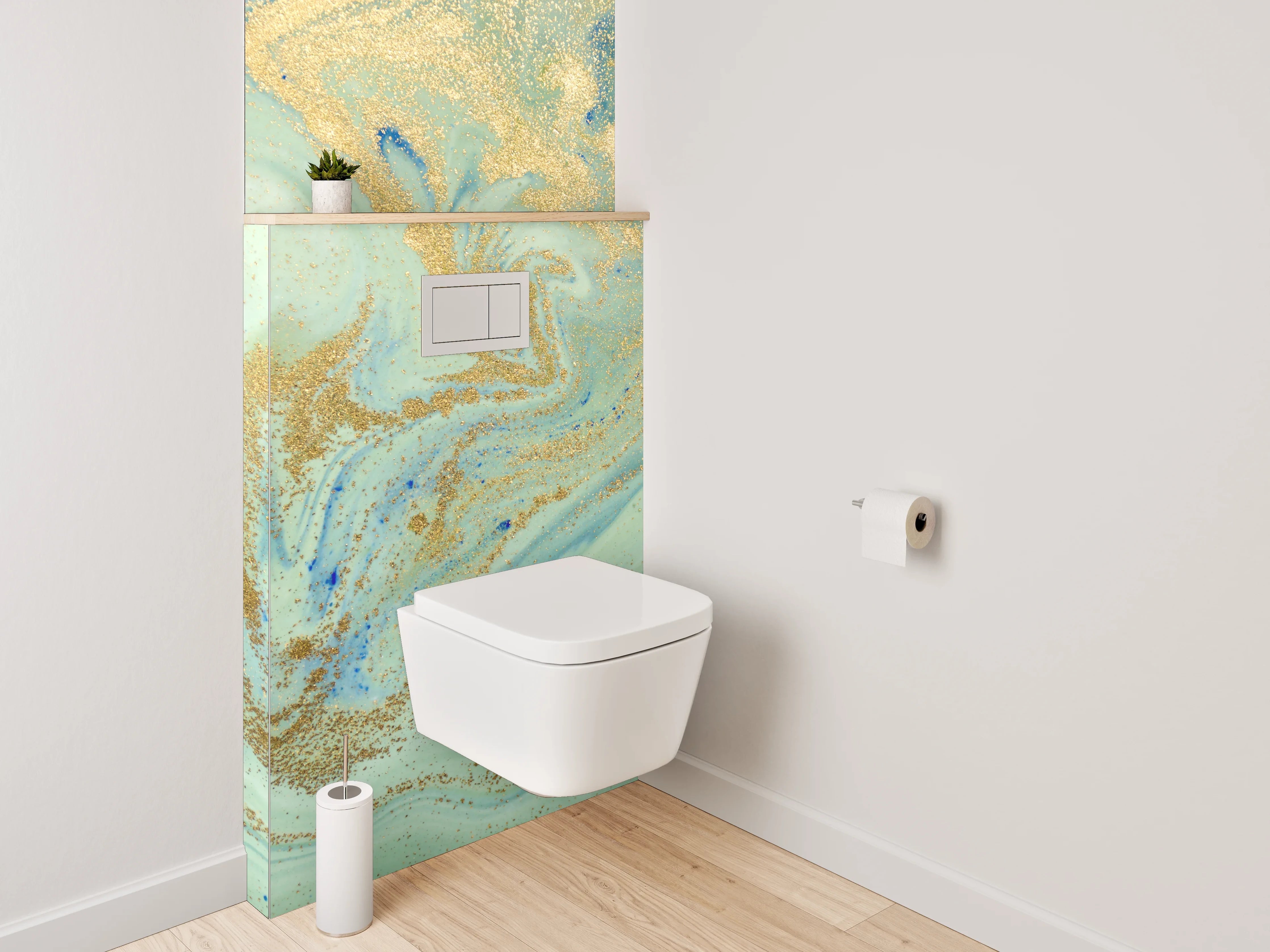 WC-Rückwand - Abstraktes Gold-Aquarell Marmoroptik