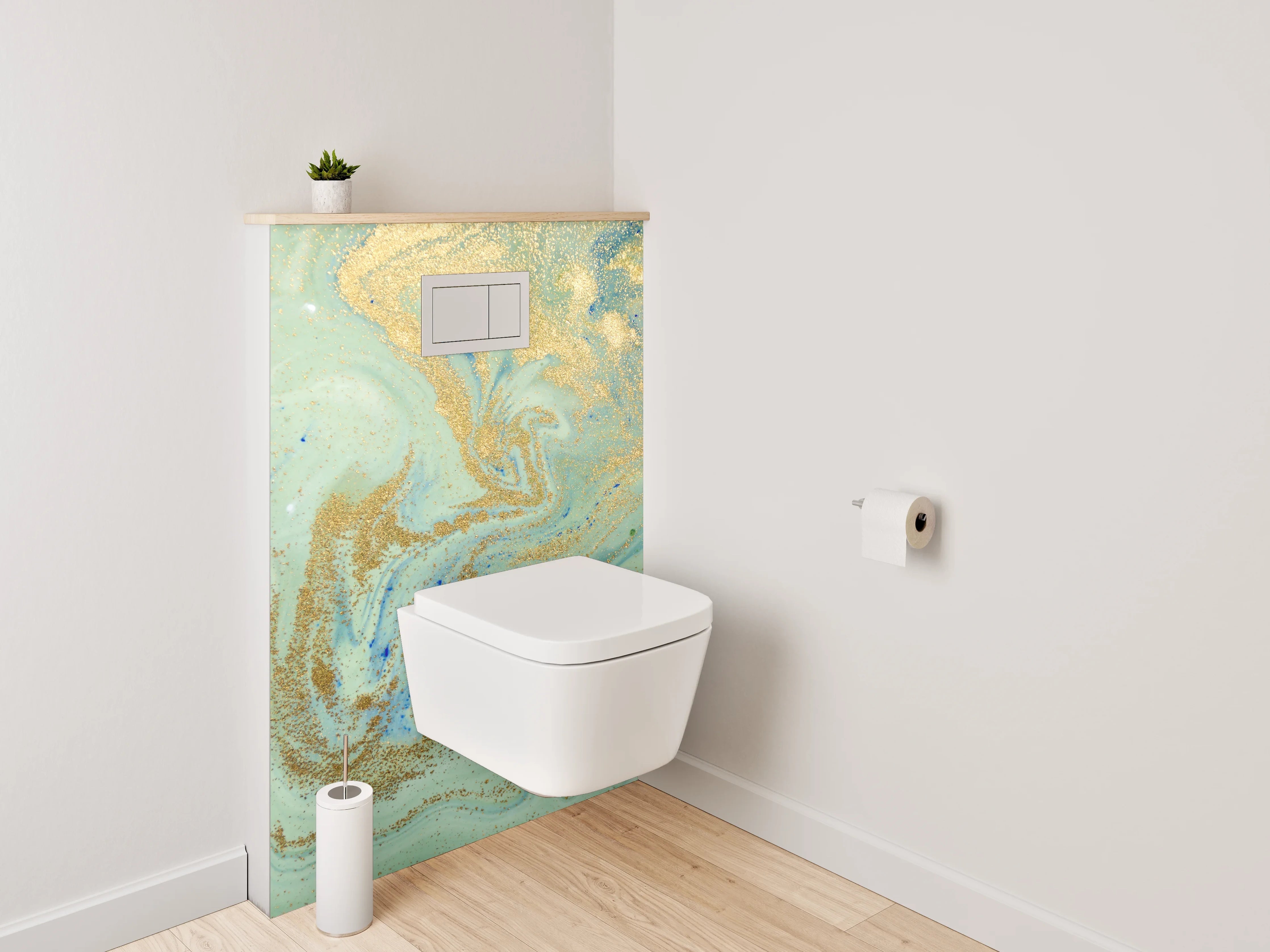 WC-Rückwand - Abstraktes Gold-Aquarell Marmoroptik