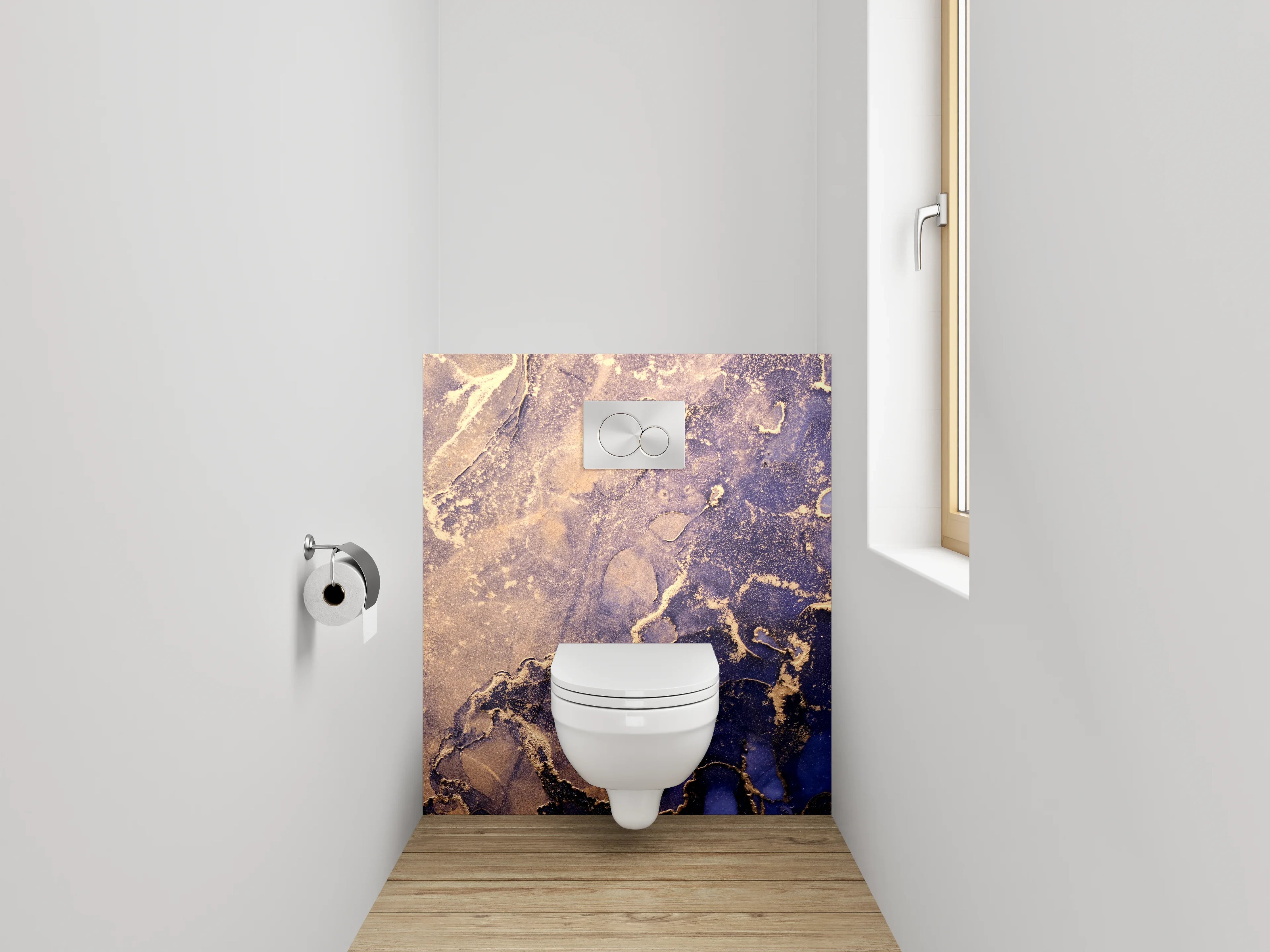 WC-Rückwand - Abstraktes Gold-Blau Marmor Design