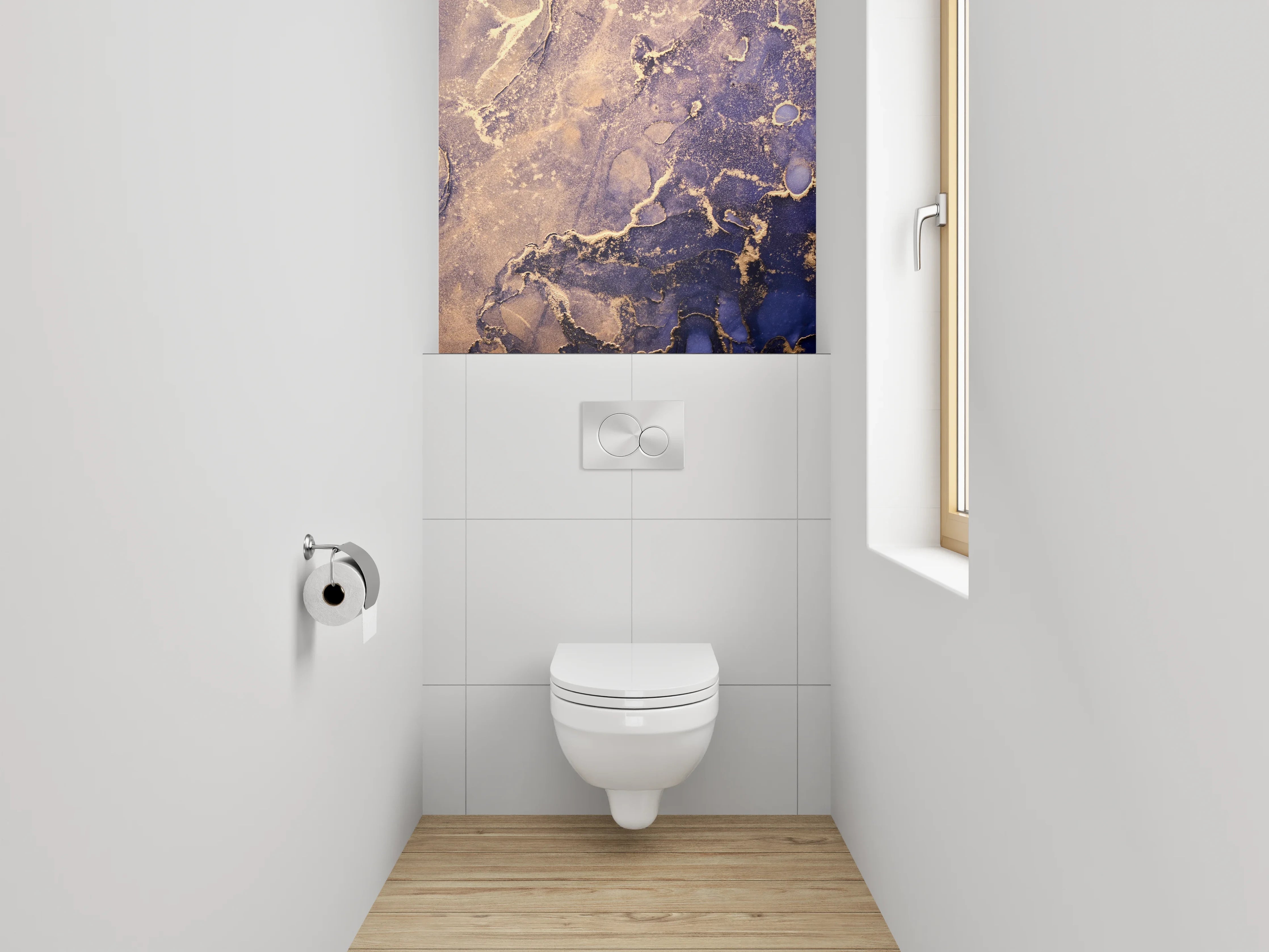WC-Rückwand - Abstraktes Gold-Blau Marmor Design