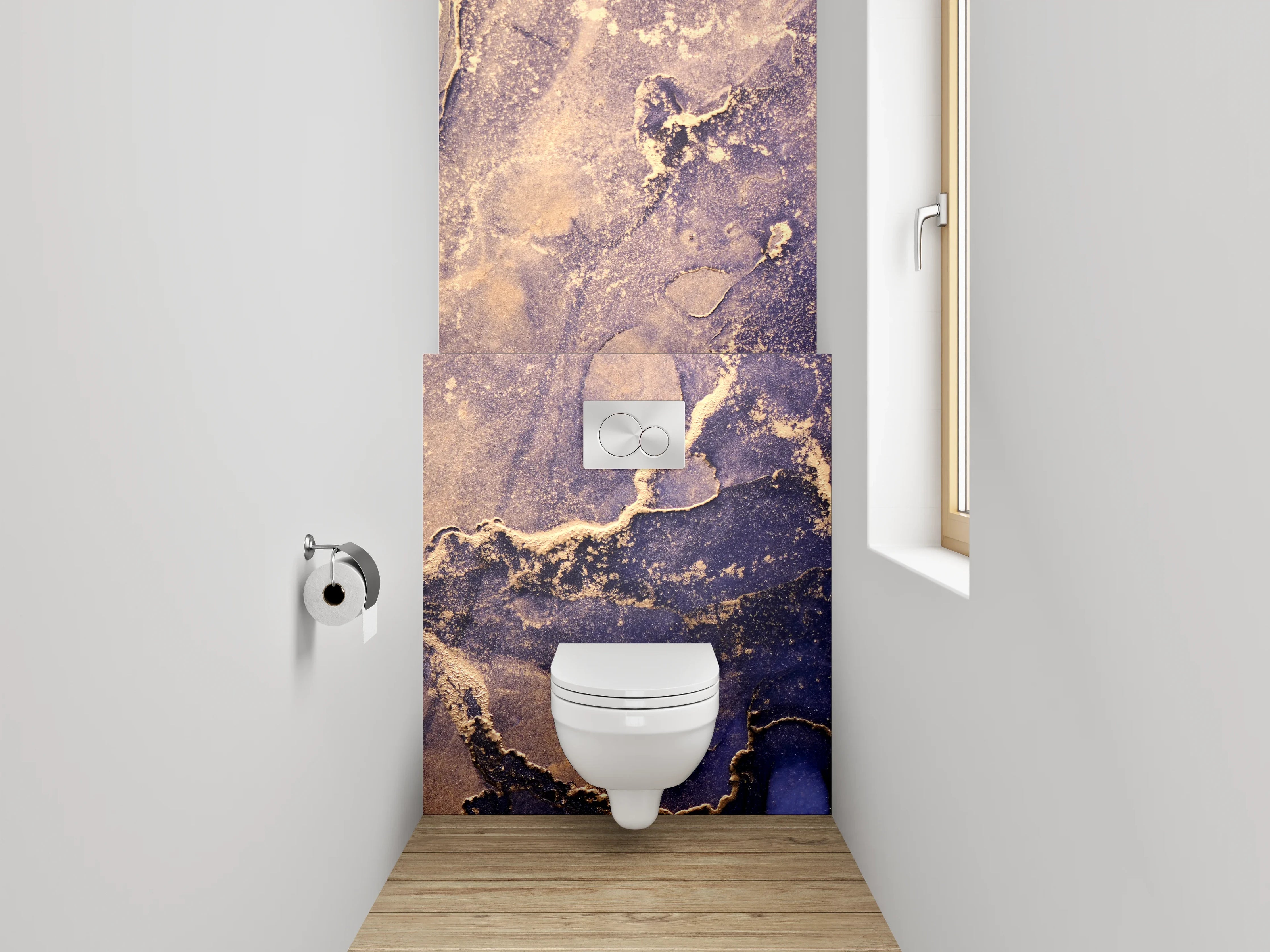 WC-Rückwand - Abstraktes Gold-Blau Marmor Design