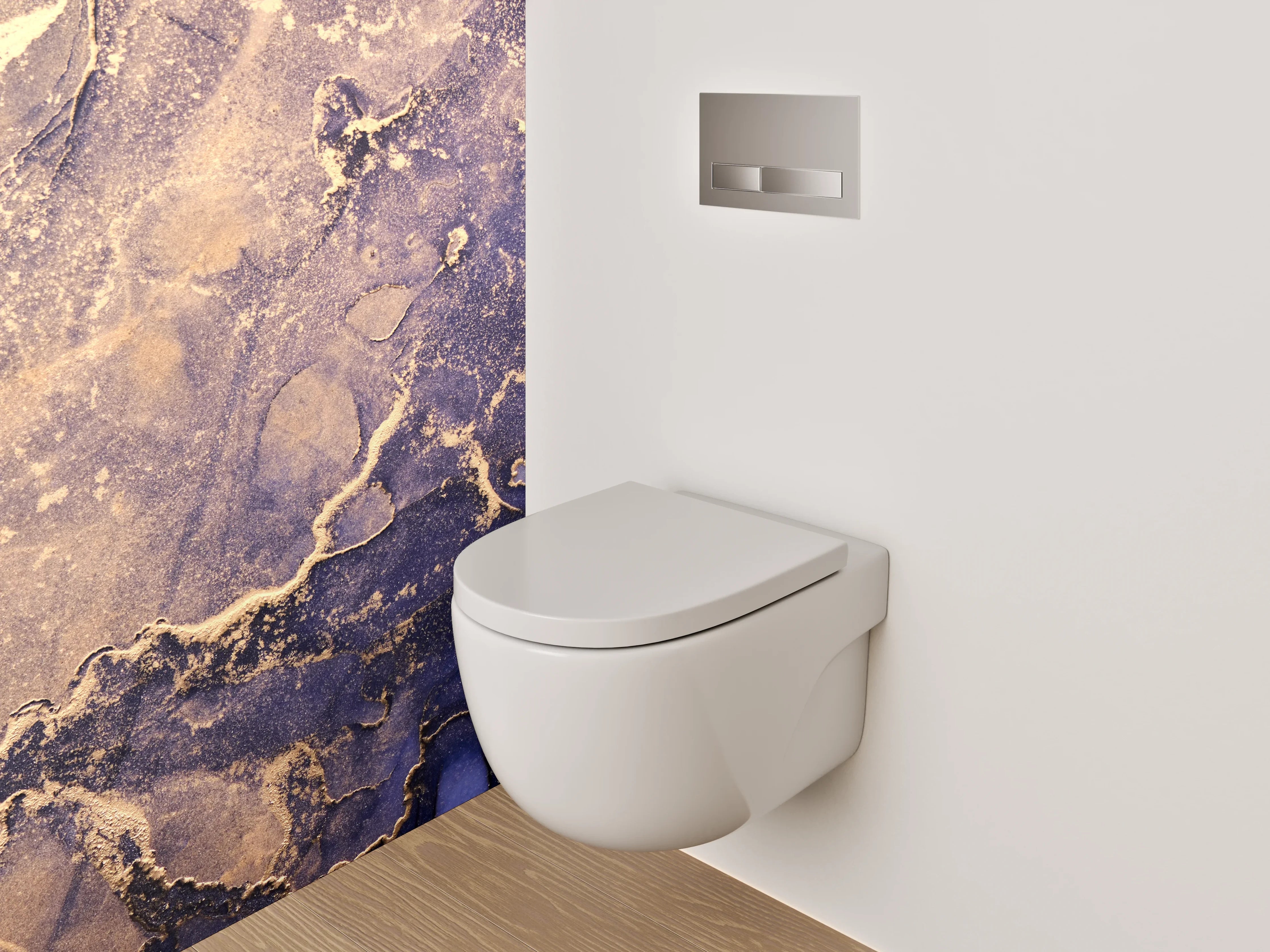 WC-Rückwand - Abstraktes Gold-Blau Marmor Design