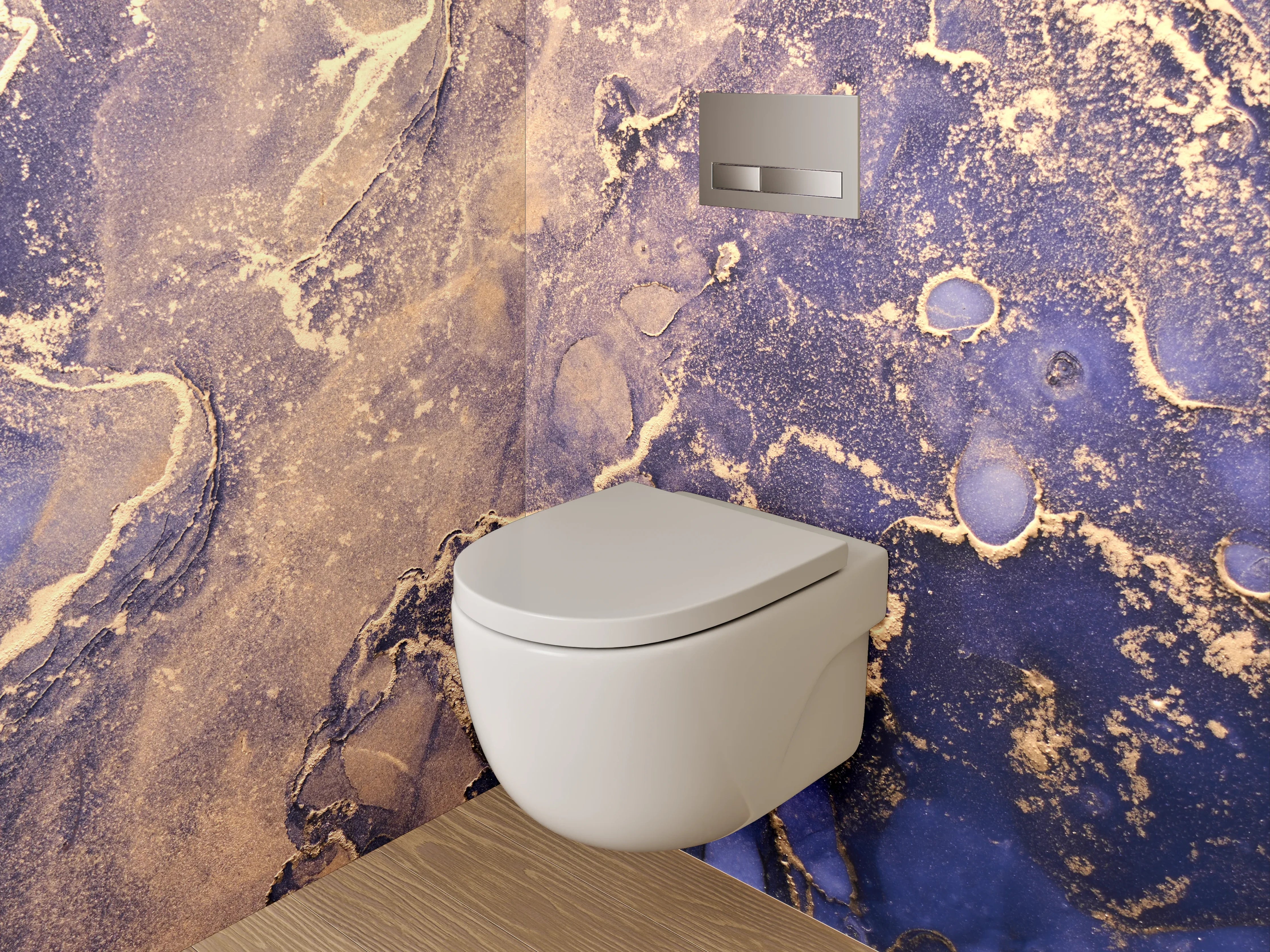 WC-Rückwand - Abstraktes Gold-Blau Marmor Design