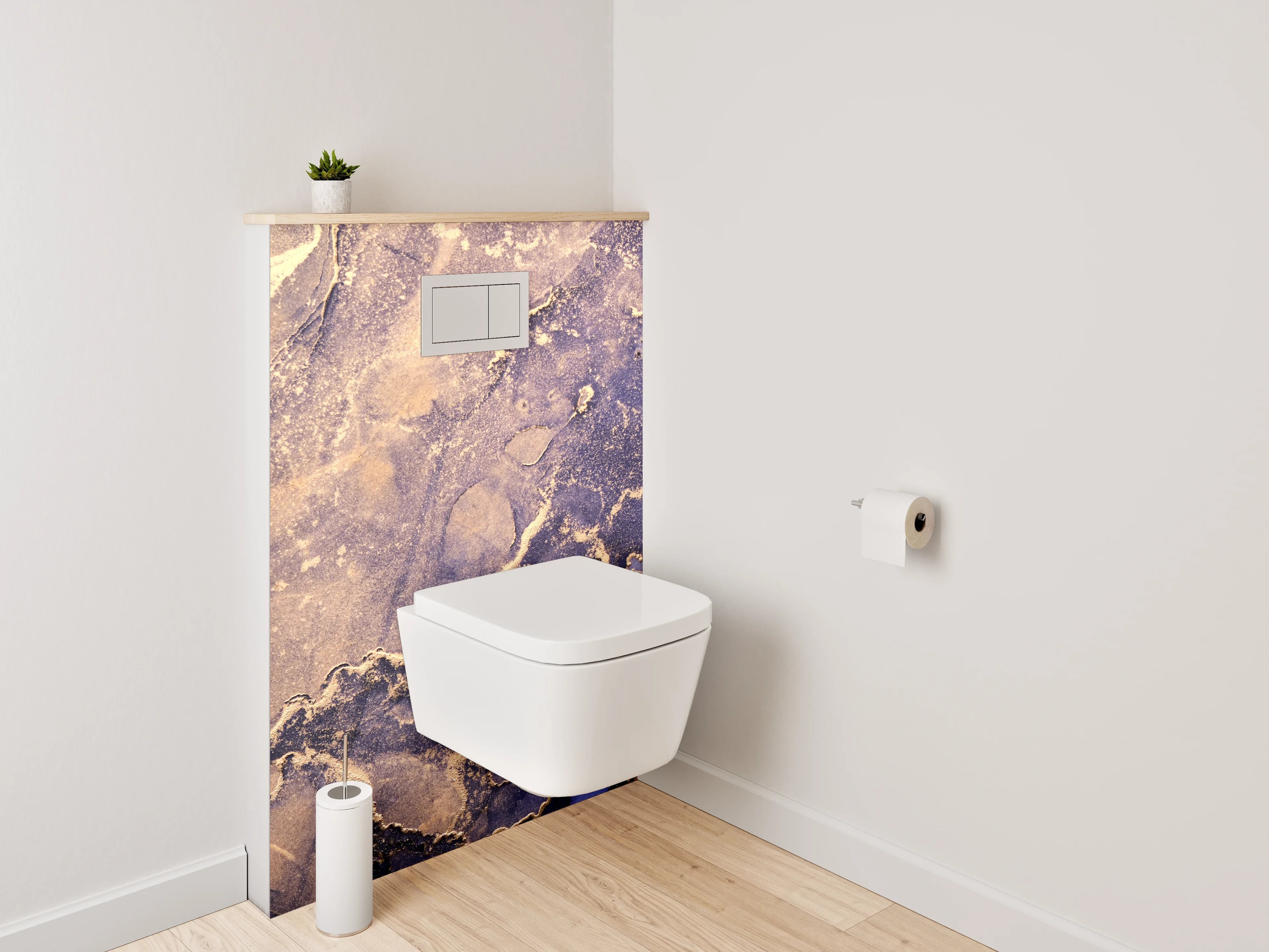 WC-Rückwand - Abstraktes Gold-Blau Marmor Design