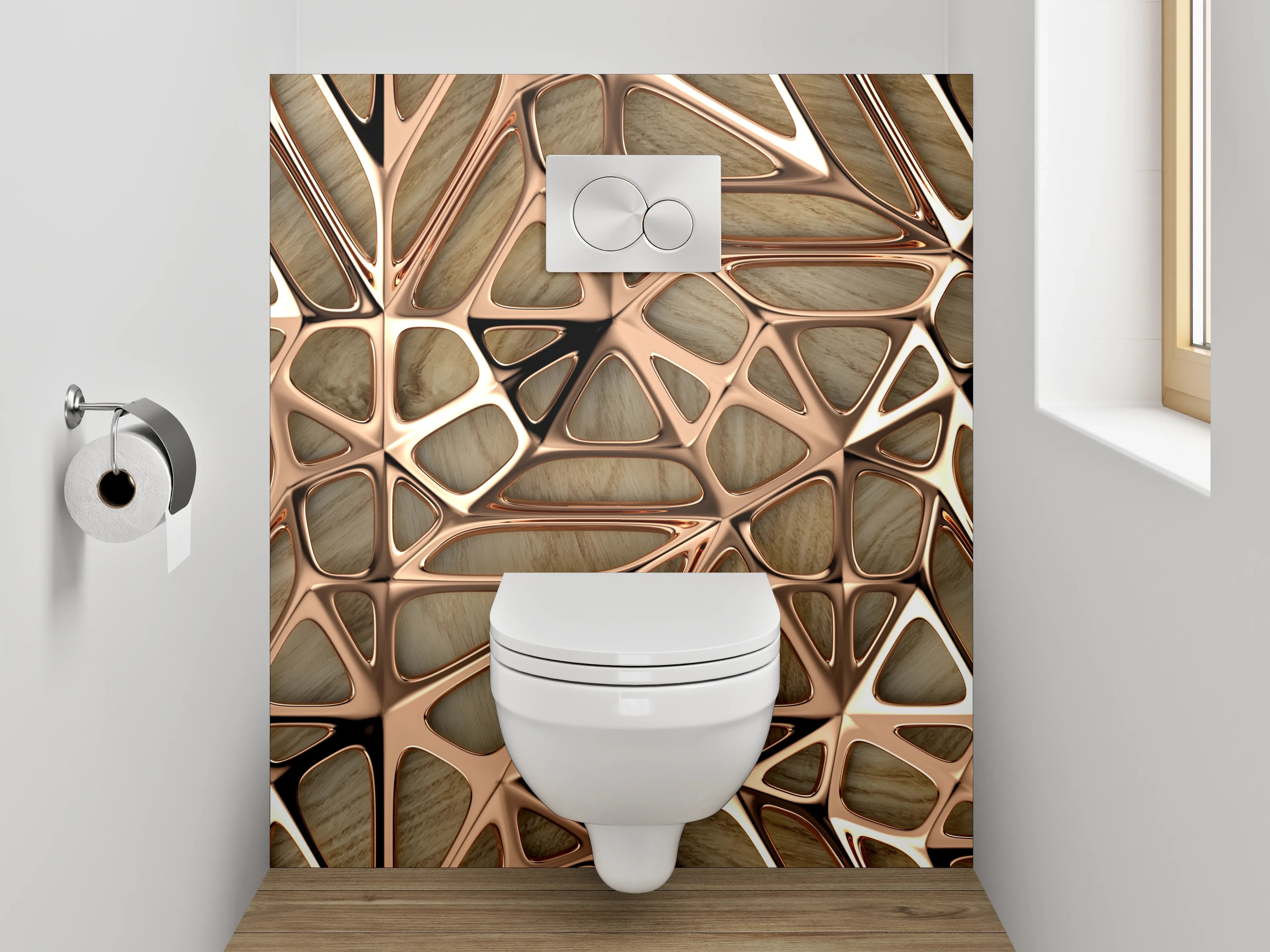 WC-Rückwand - Abstraktes Holz-Mosaik Braun Beige