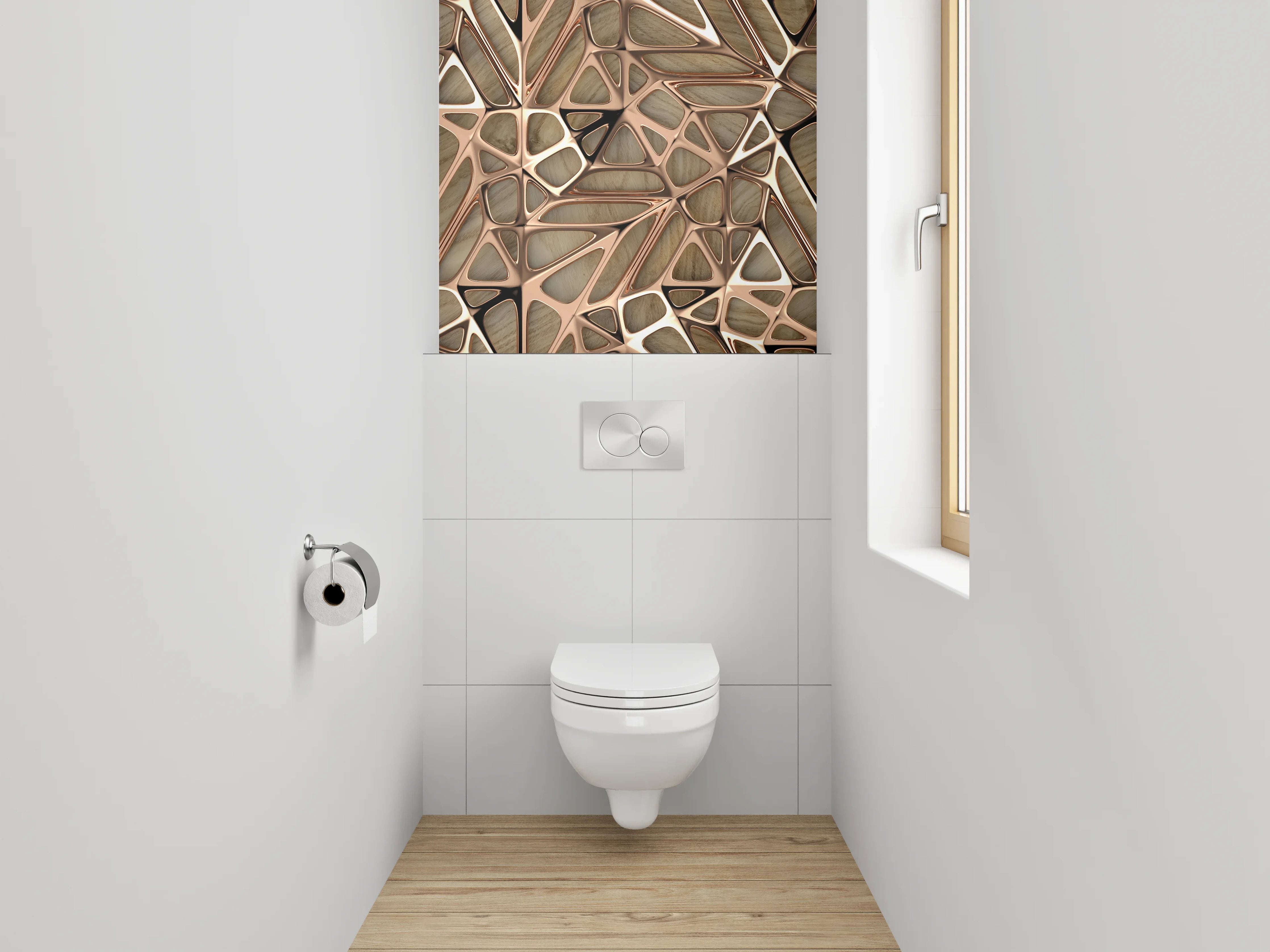 WC-Rückwand - Abstraktes Holz-Mosaik Braun Beige
