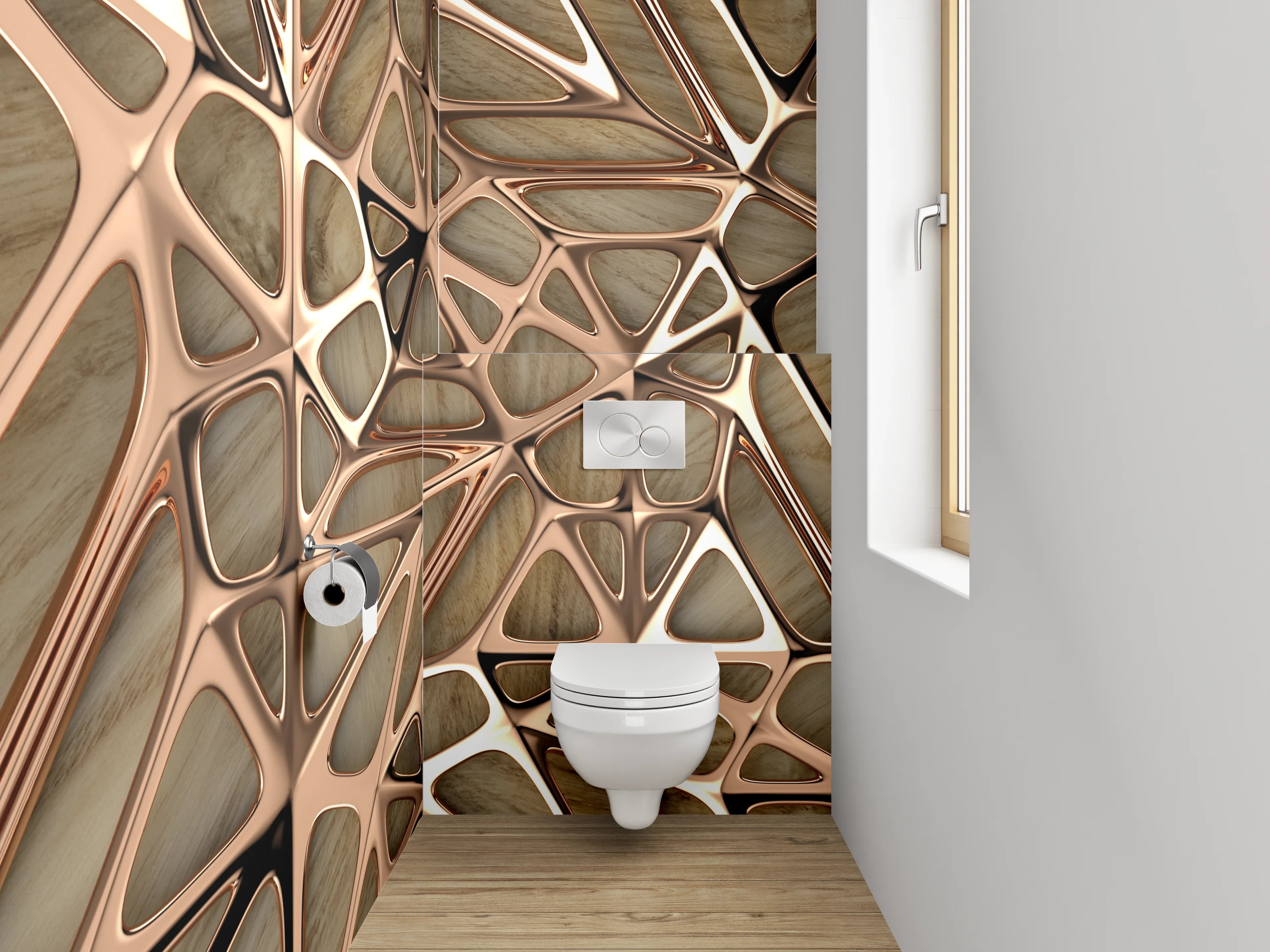 WC-Rückwand - Abstraktes Holz-Mosaik Braun Beige