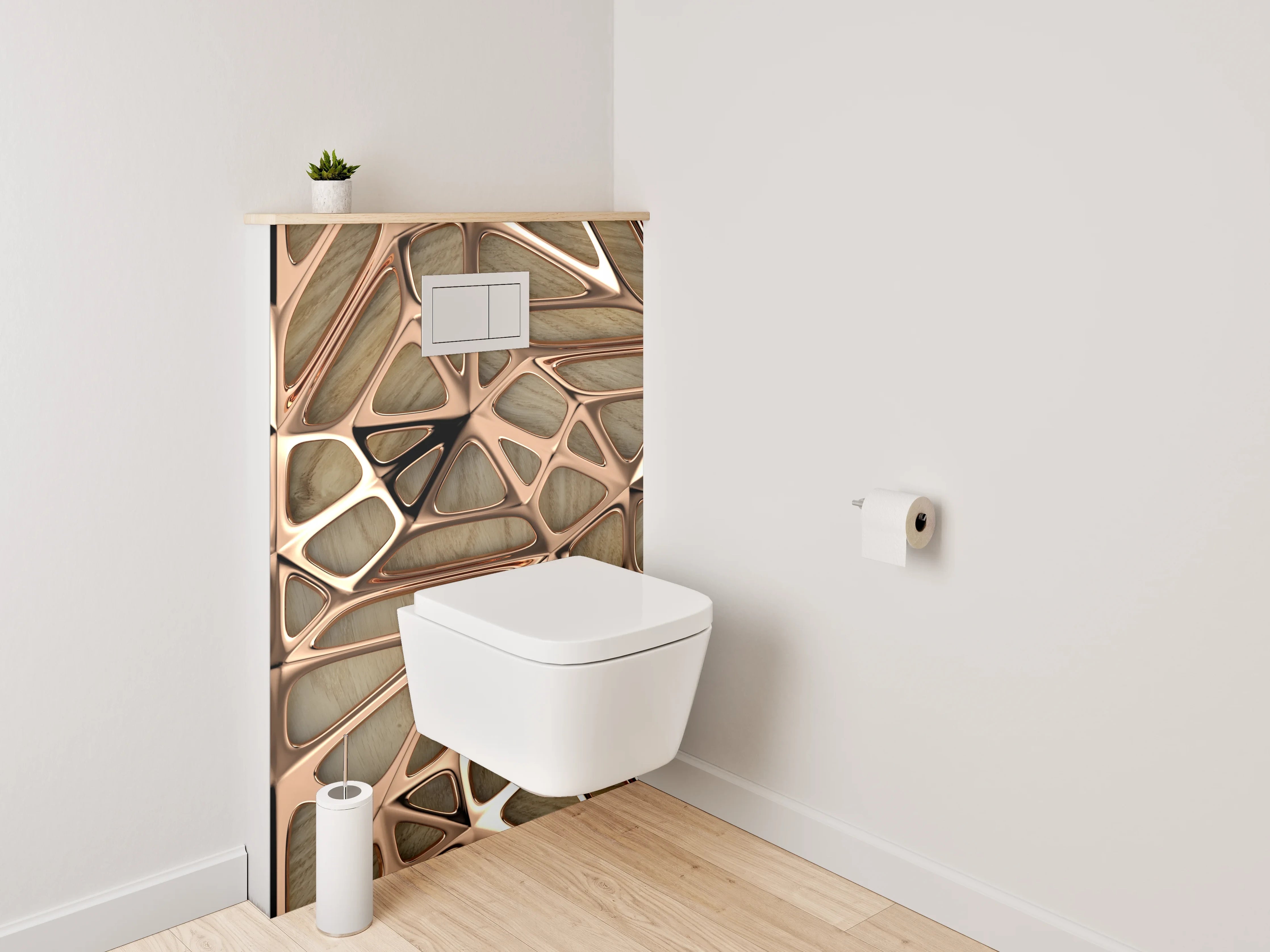 WC-Rückwand - Abstraktes Holz-Mosaik Braun Beige