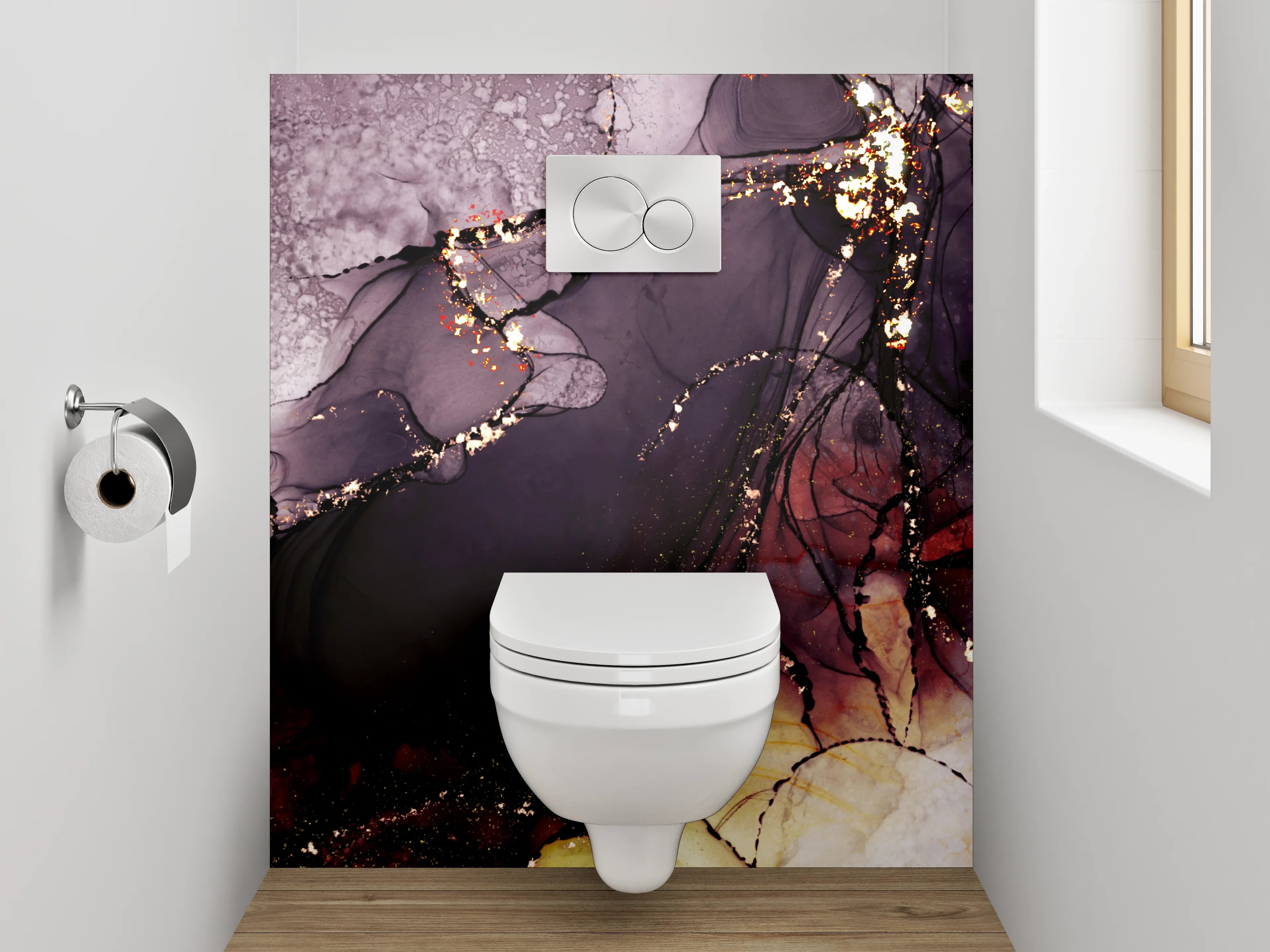 WC-Rückwand - Abstraktes Kunstwerk mit Gold und Lila