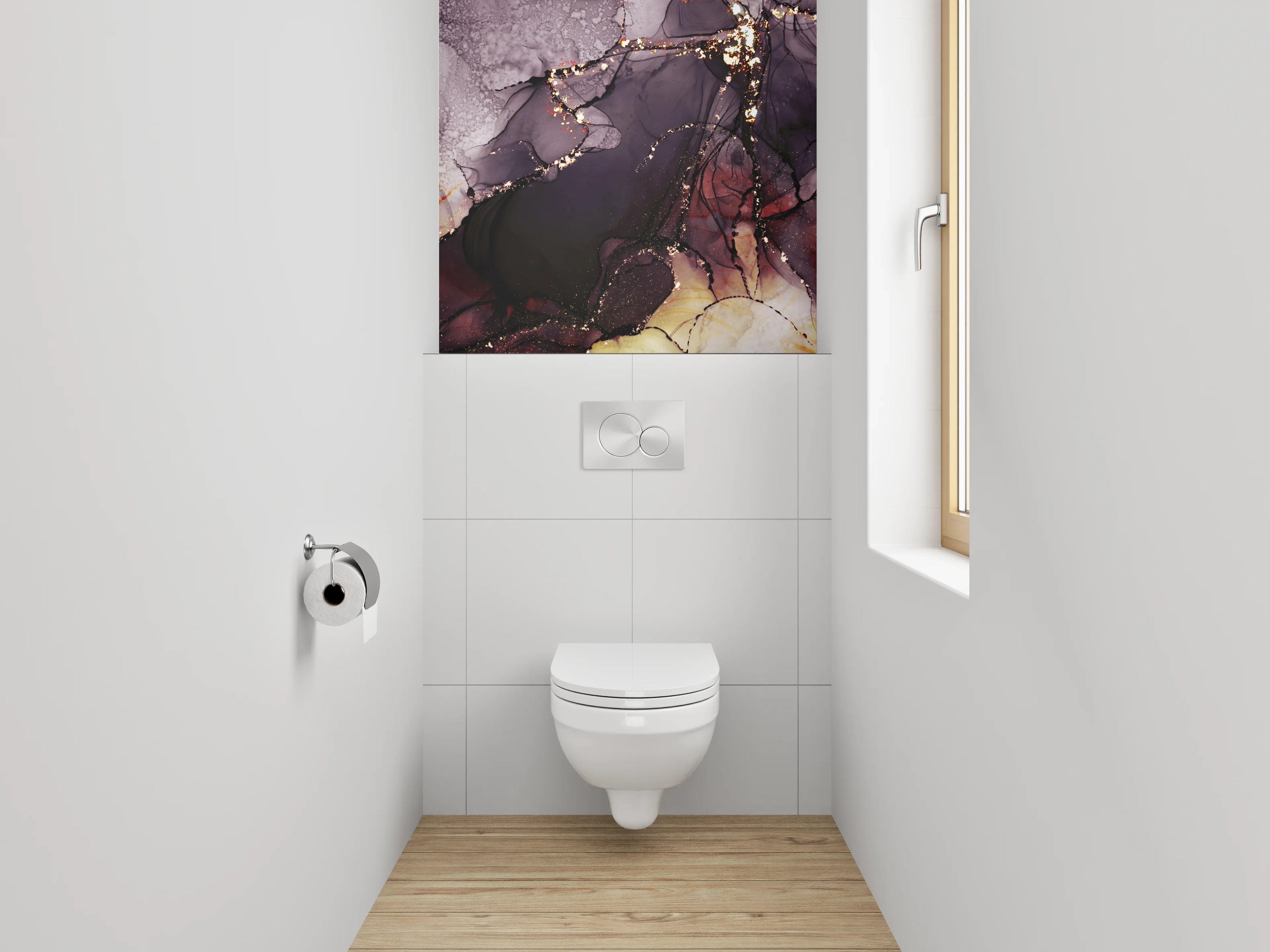 WC-Rückwand - Abstraktes Kunstwerk mit Gold und Lila