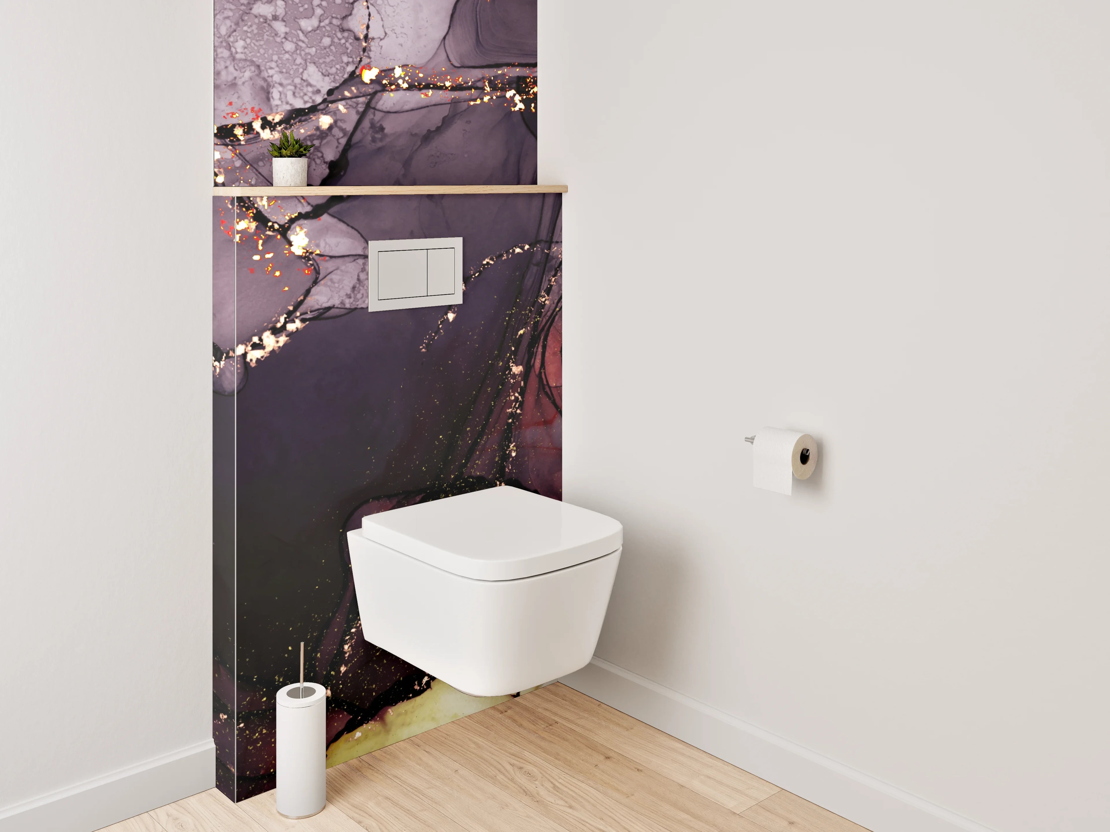 WC-Rückwand - Abstraktes Kunstwerk mit Gold und Lila