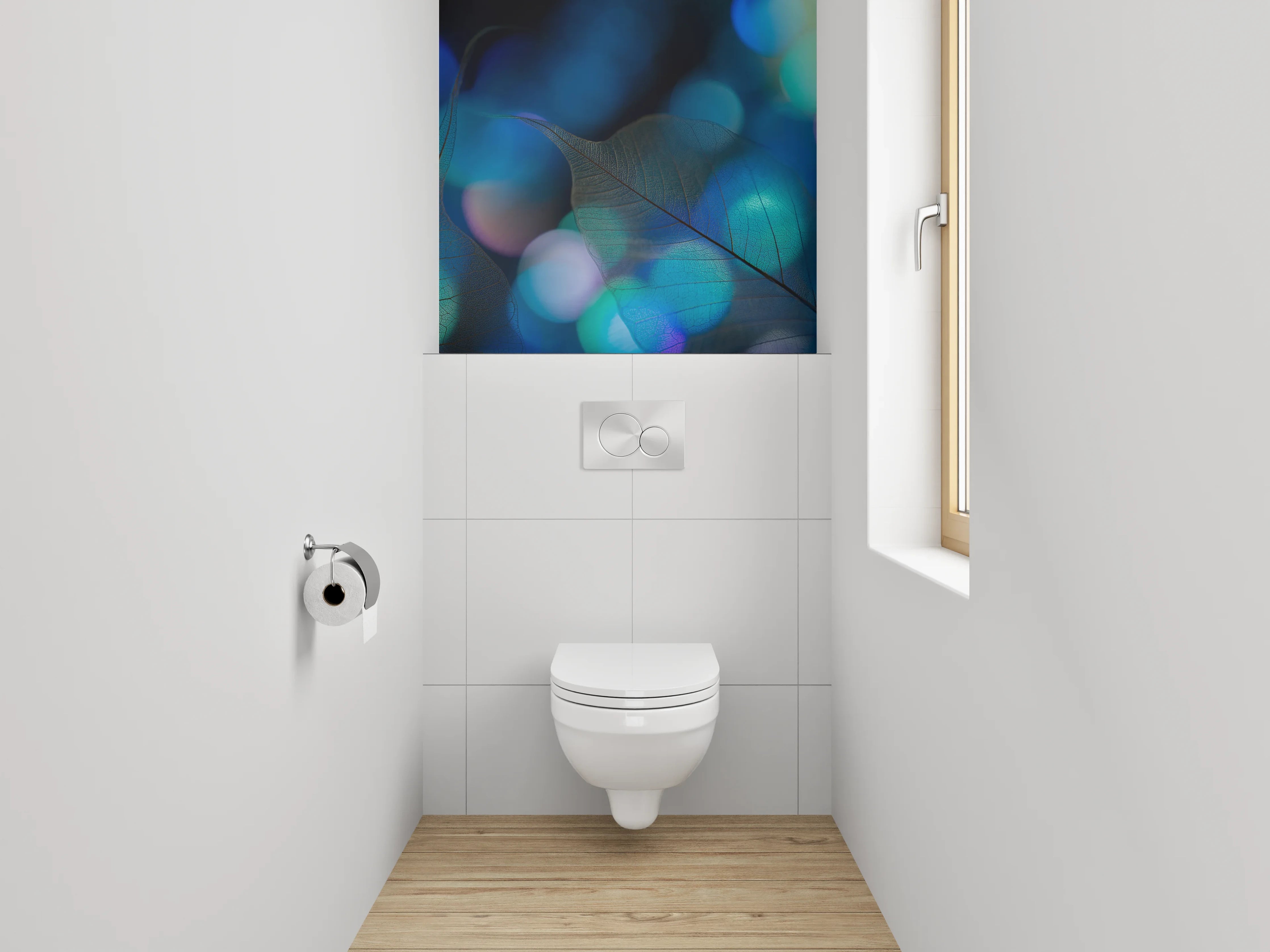 WC-Rückwand - Abstraktes Lichtspiel Blau Bokeh