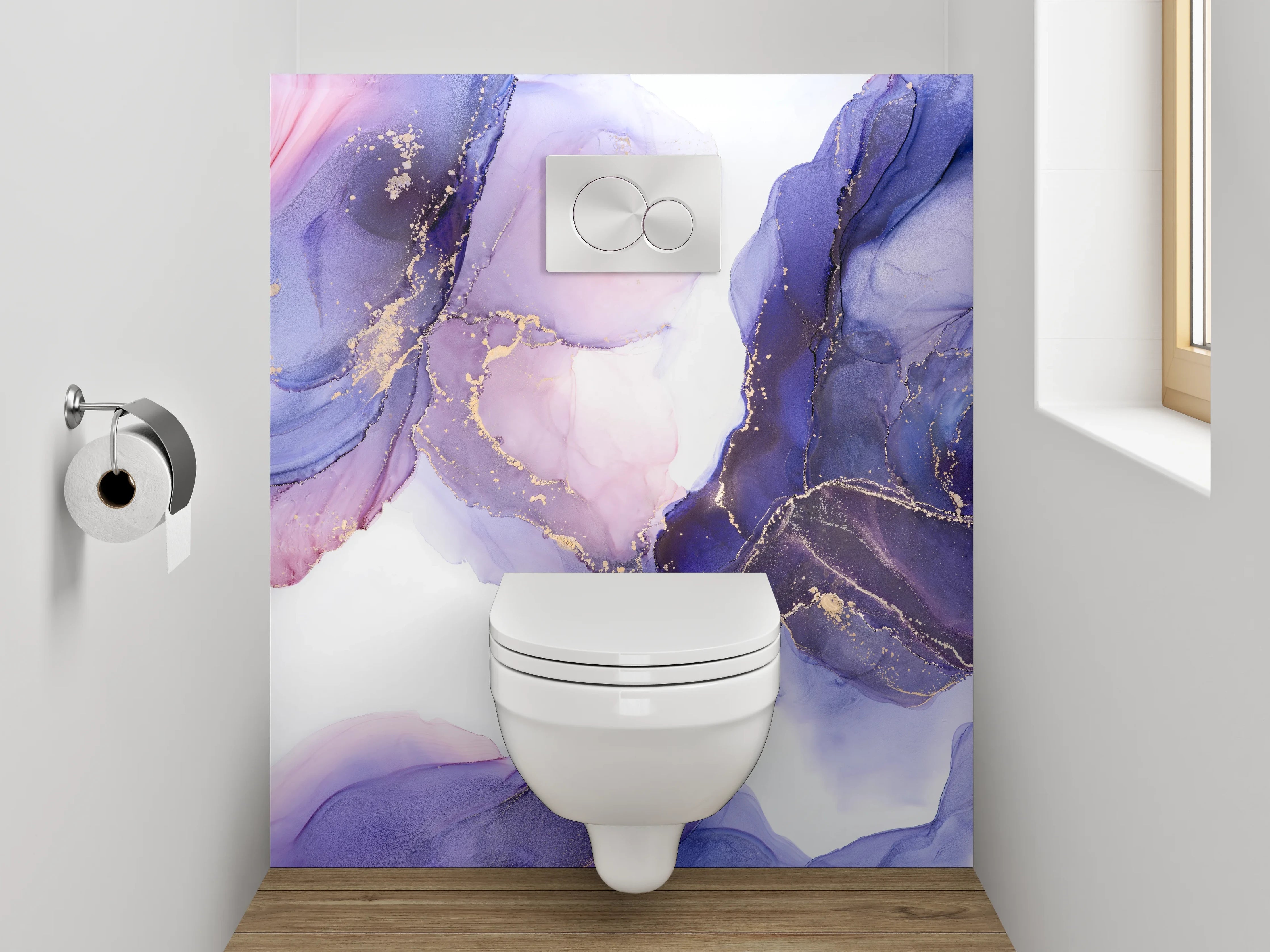 WC-Rückwand - Abstraktes Lila Aquarell mit Gold