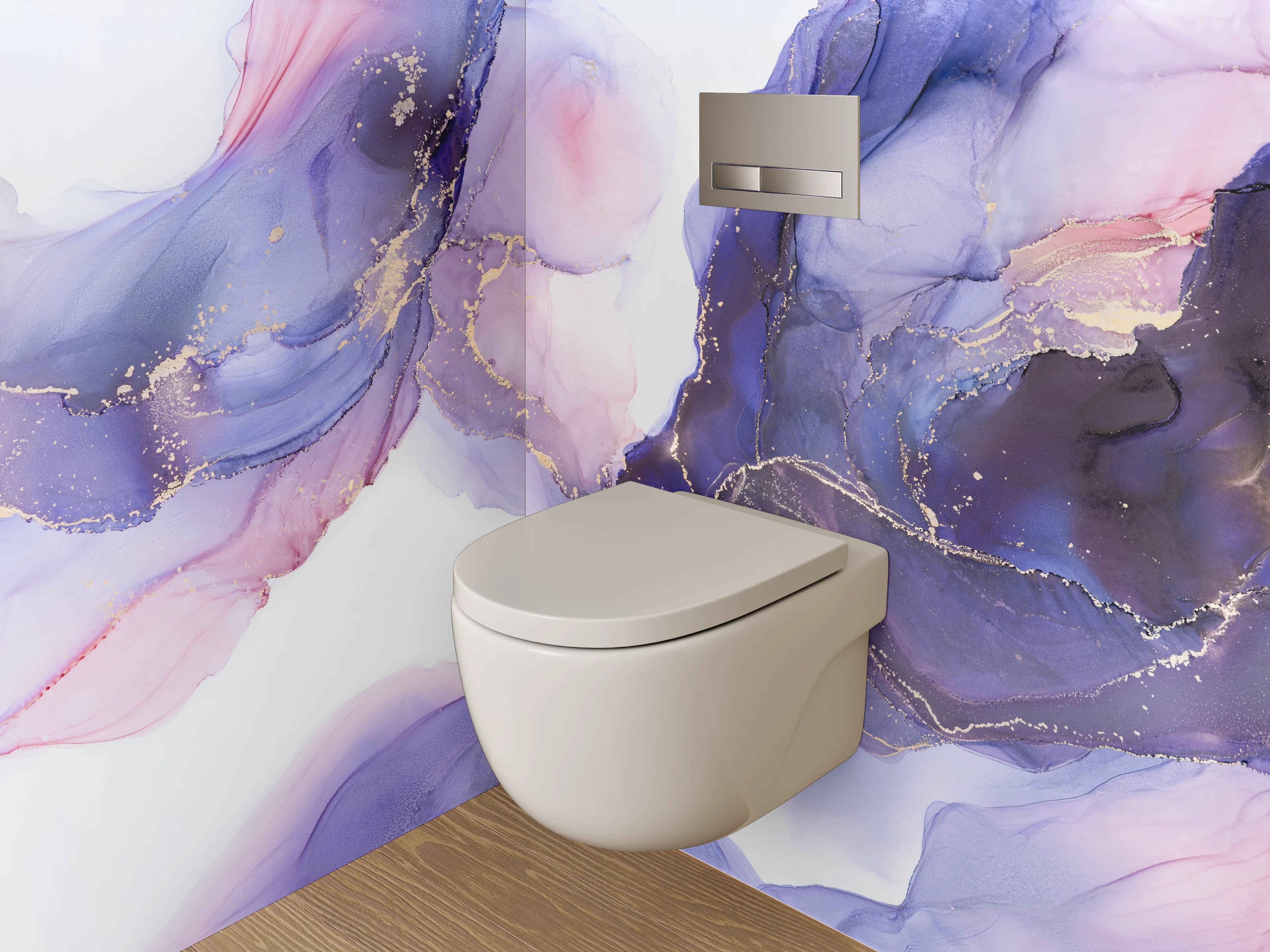 WC-Rückwand - Abstraktes Lila Aquarell mit Gold