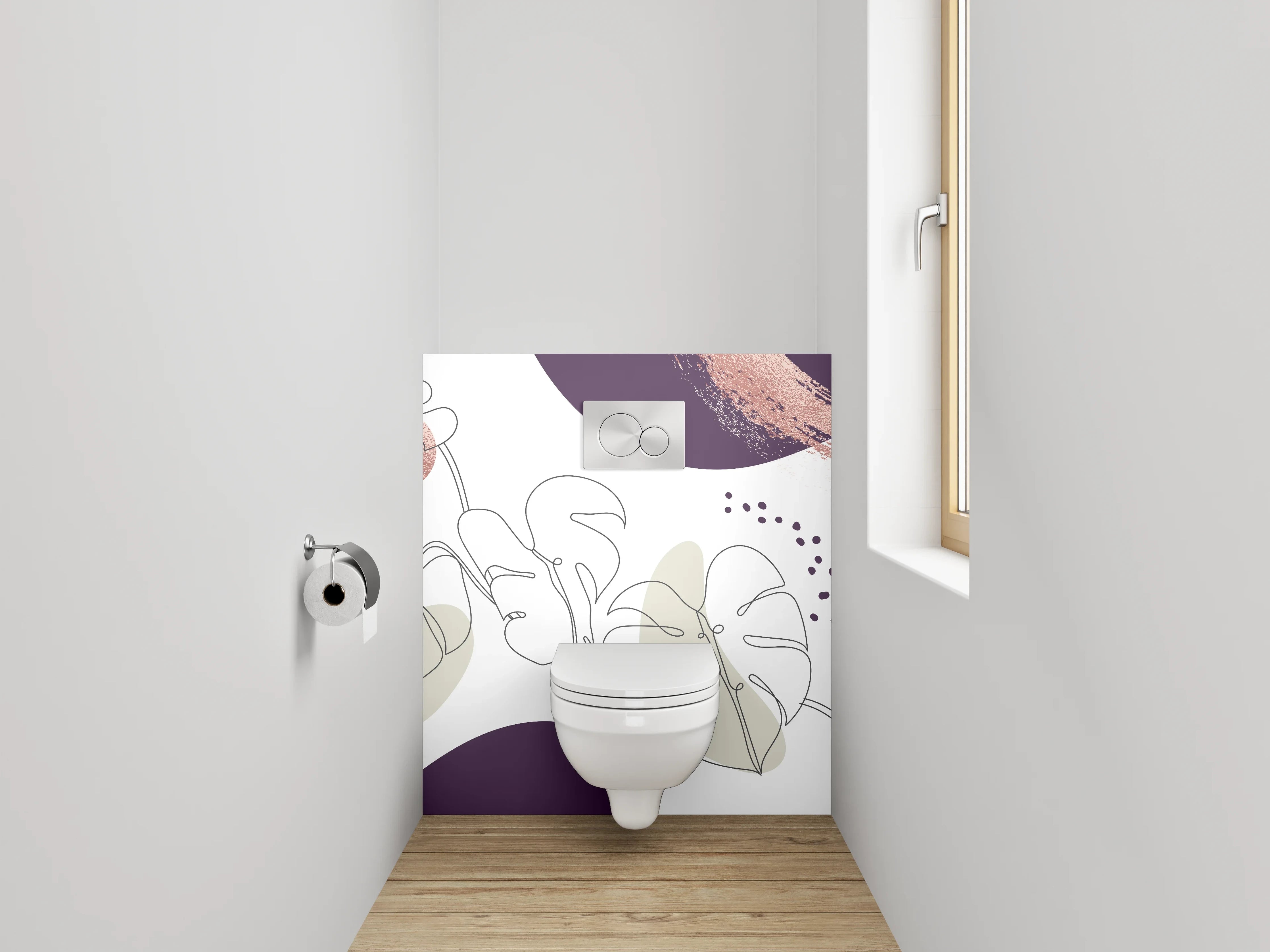 WC-Rückwand - Abstraktes Lineart Pflanzen Aquarell Lila
