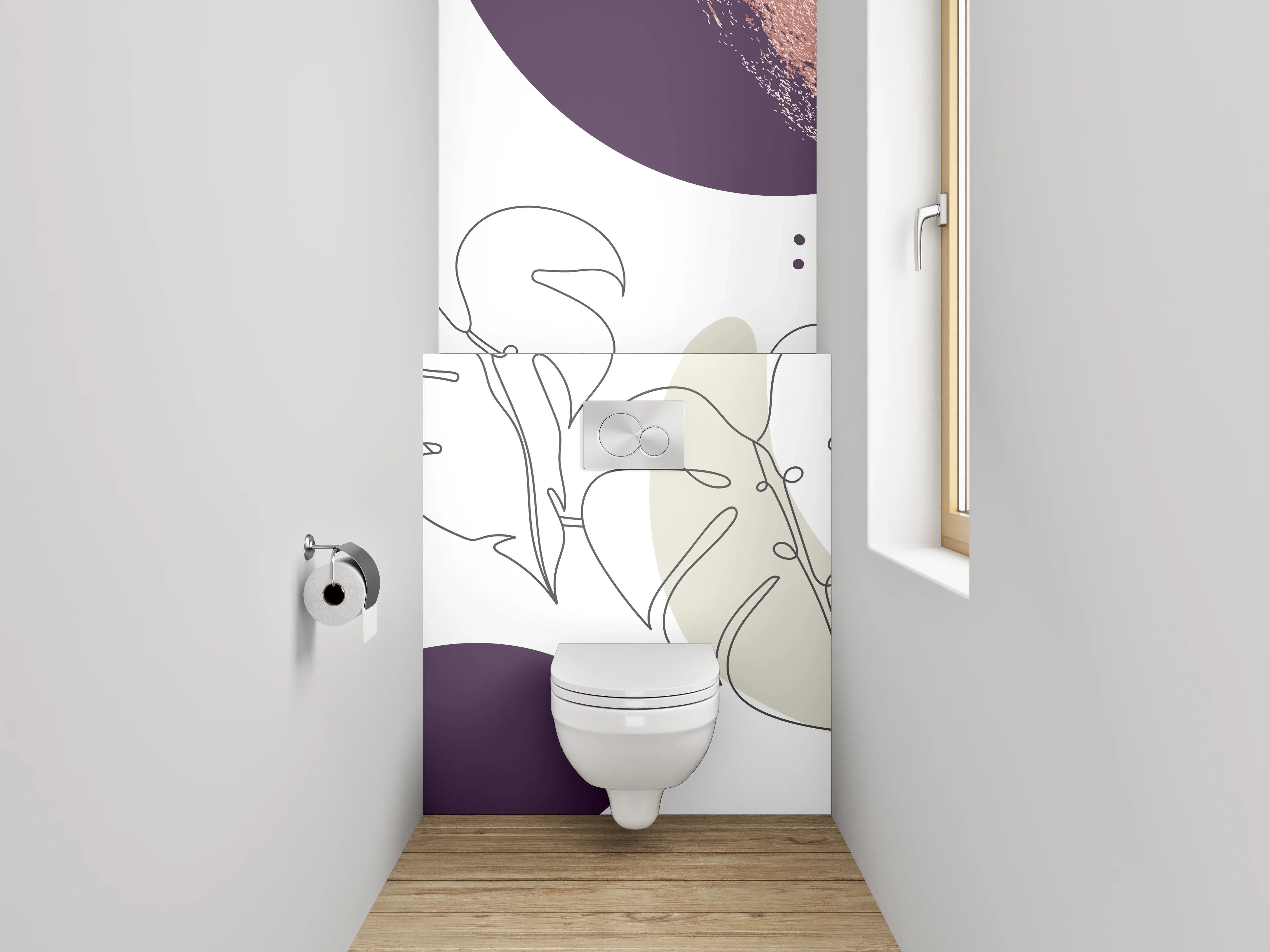WC-Rückwand - Abstraktes Lineart Pflanzen Aquarell Lila