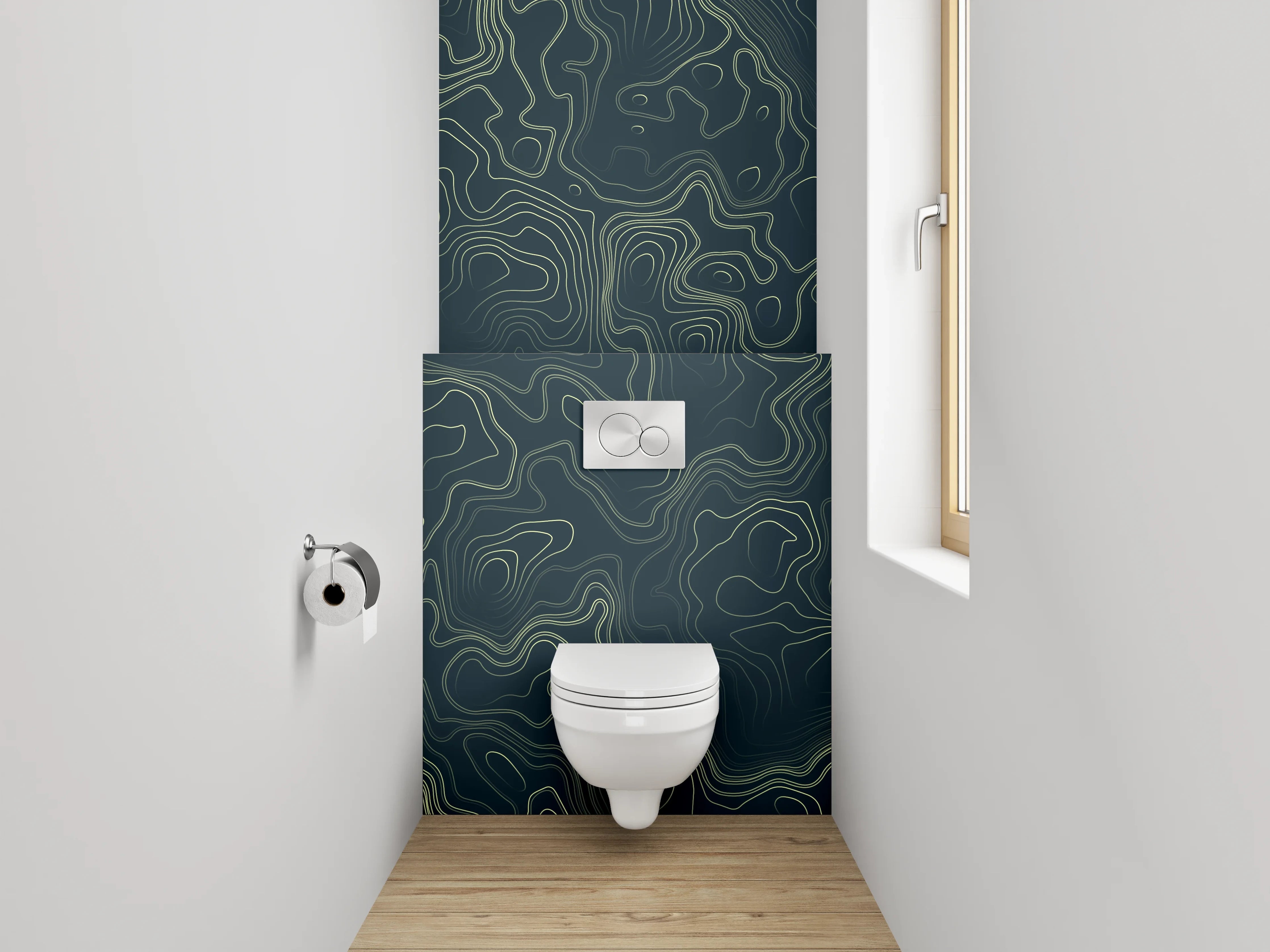WC-Rückwand - Abstraktes Linienmuster in Grün und Schwarz