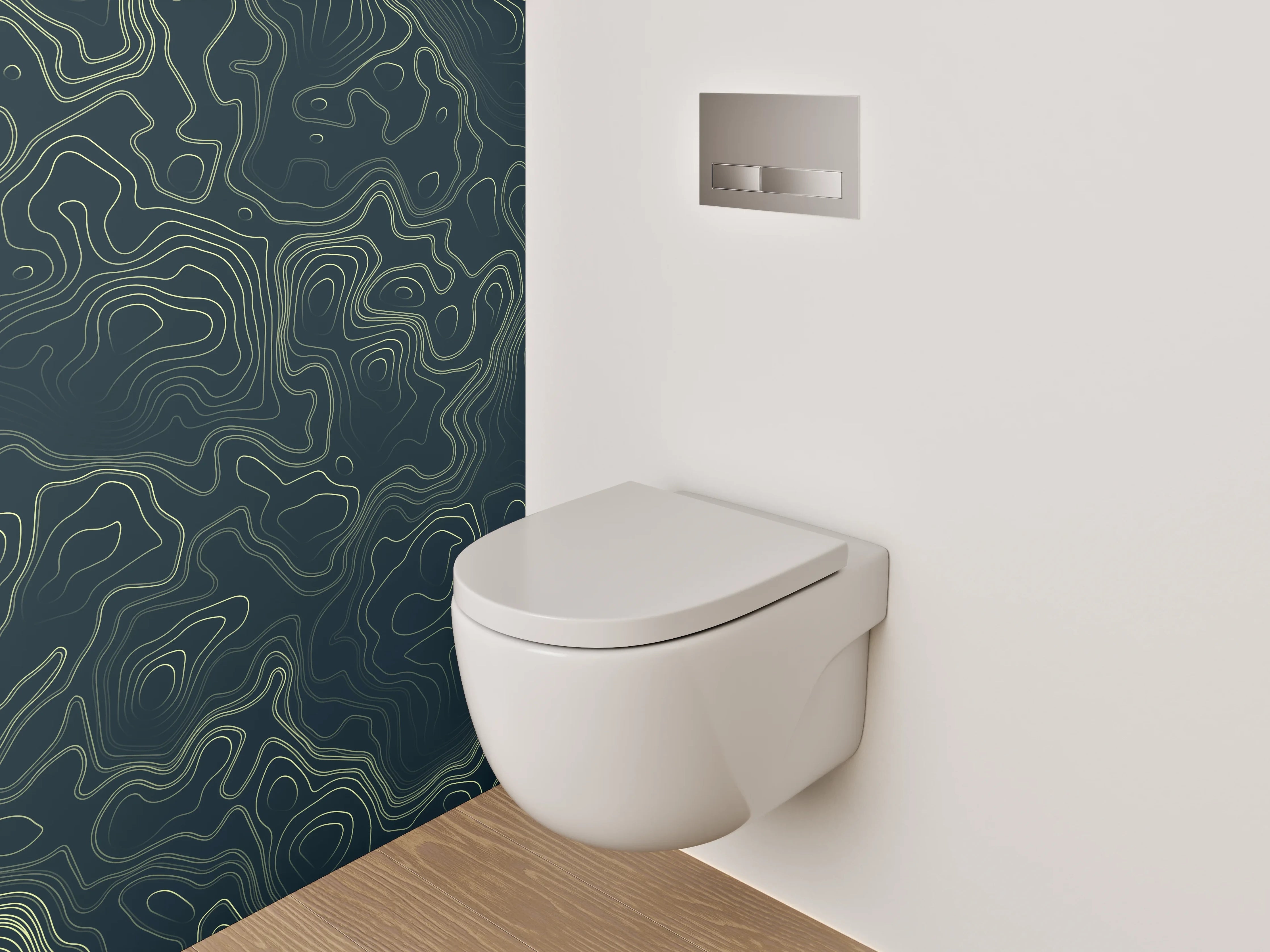 WC-Rückwand - Abstraktes Linienmuster in Grün und Schwarz